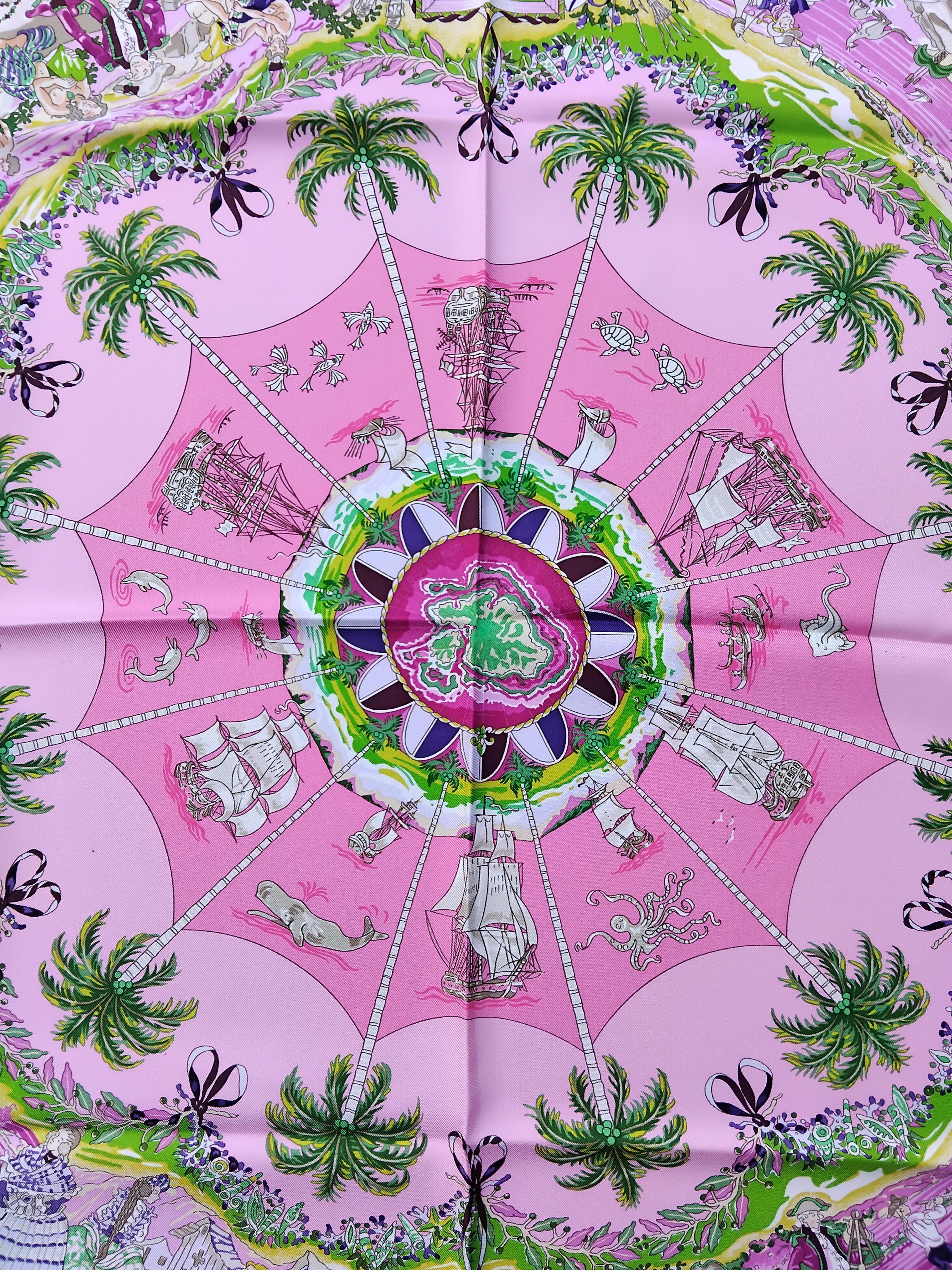 Hermès Per Astra Ad Astra Silk Scarf Pink Green Sandra Laroche 90 cm For Sale 2