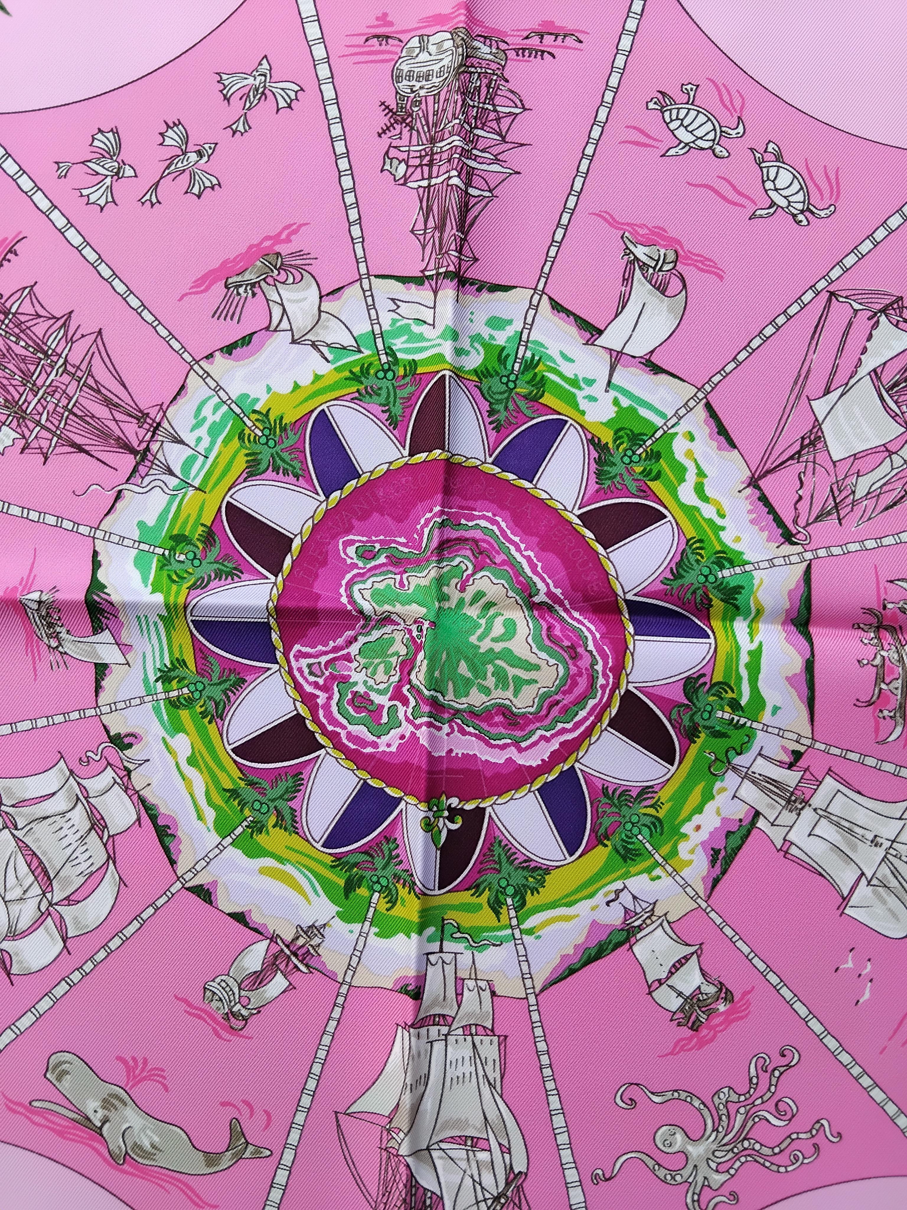 Hermès Per Astra Ad Astra Silk Scarf Pink Green Sandra Laroche 90 cm For Sale 3