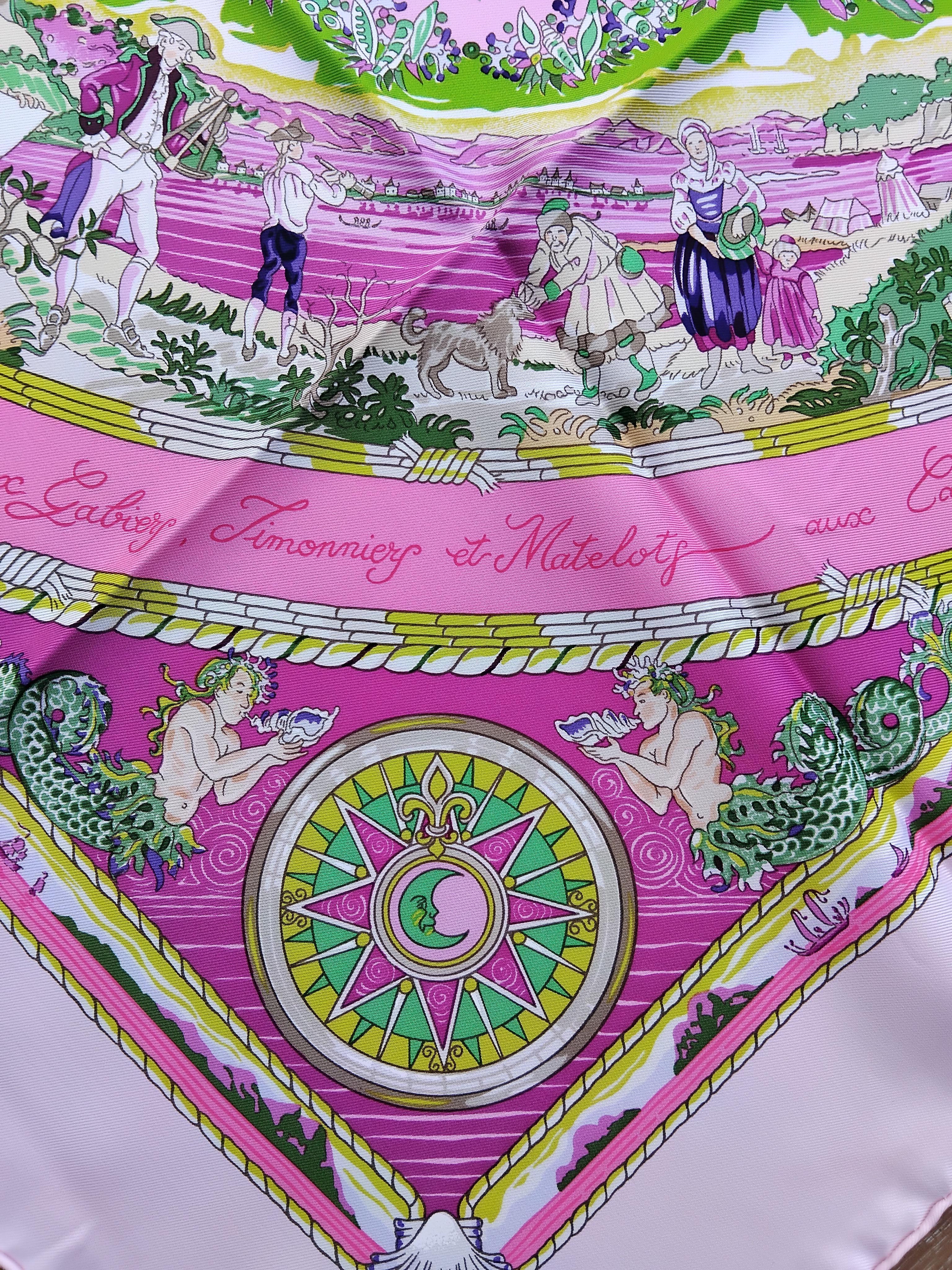 Hermès Per Astra Ad Astra Silk Scarf Pink Green Sandra Laroche 90 cm For Sale 4