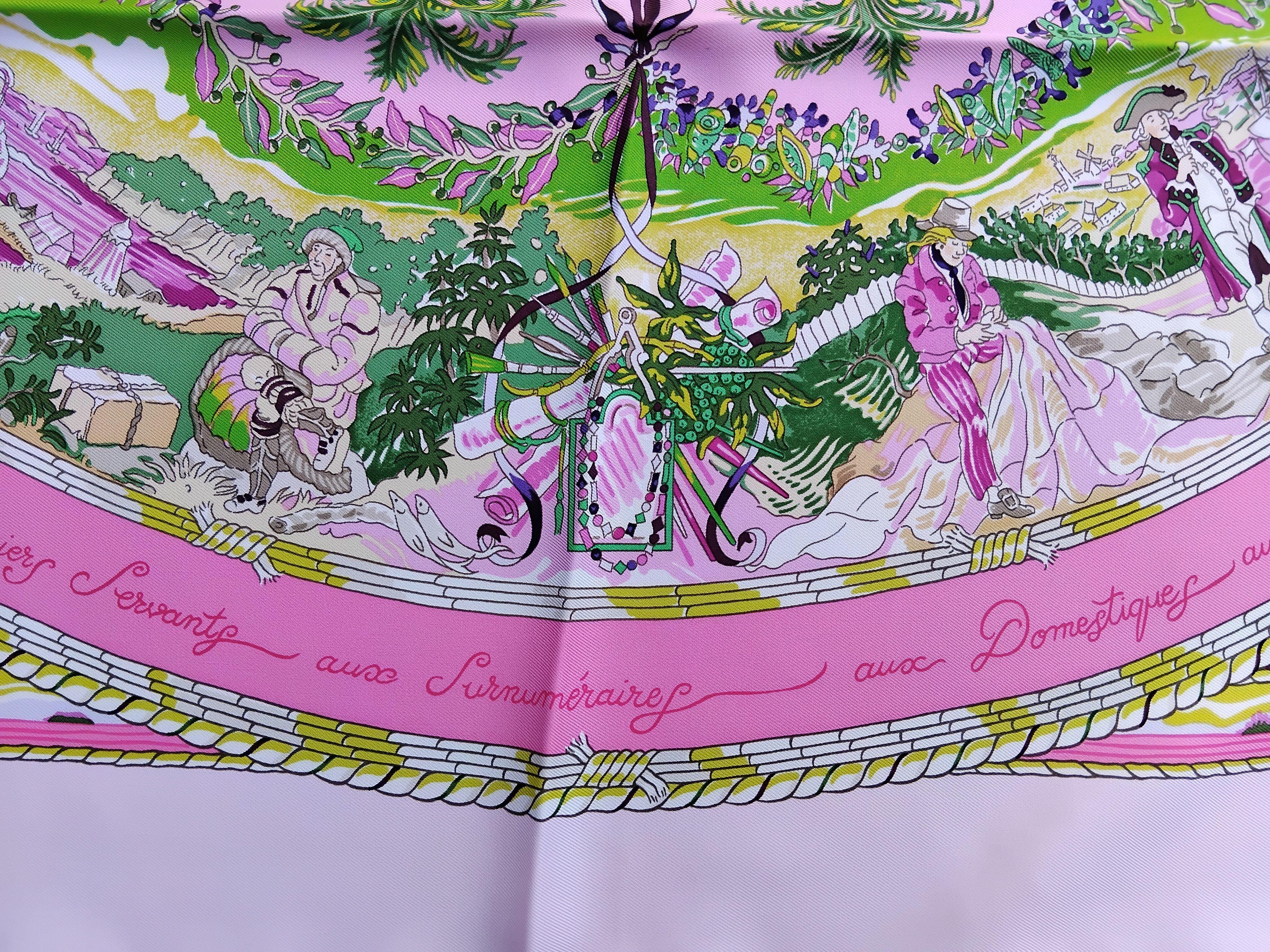 Hermès Per Astra Ad Astra Silk Scarf Pink Green Sandra Laroche 90 cm For Sale 5