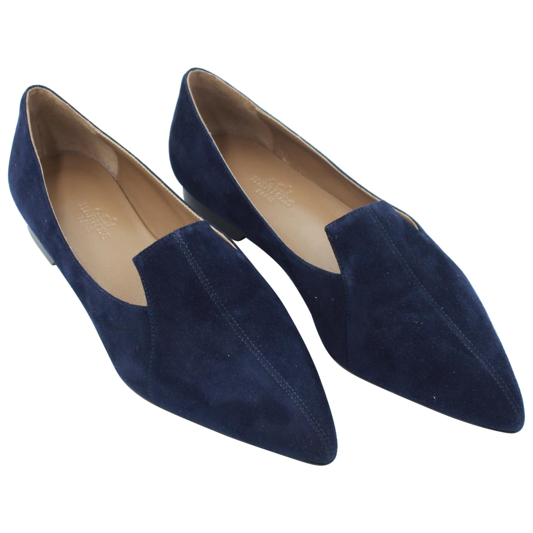Hermès perfect moccasin in dark blue velvet leather _ size 35 For Sale