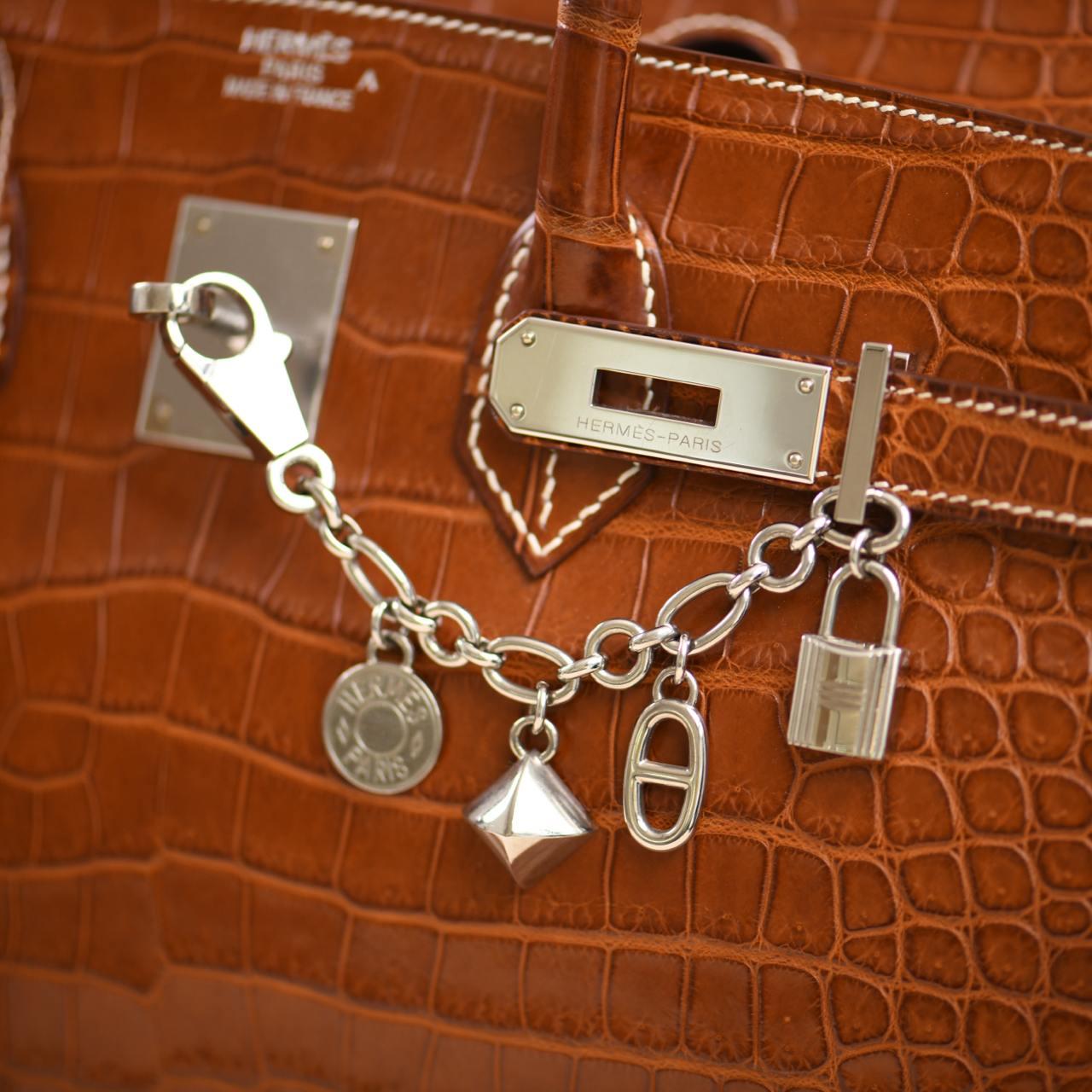 Gray Hermès Permabrass Olga Palladium Plated Bag Charm For Sale