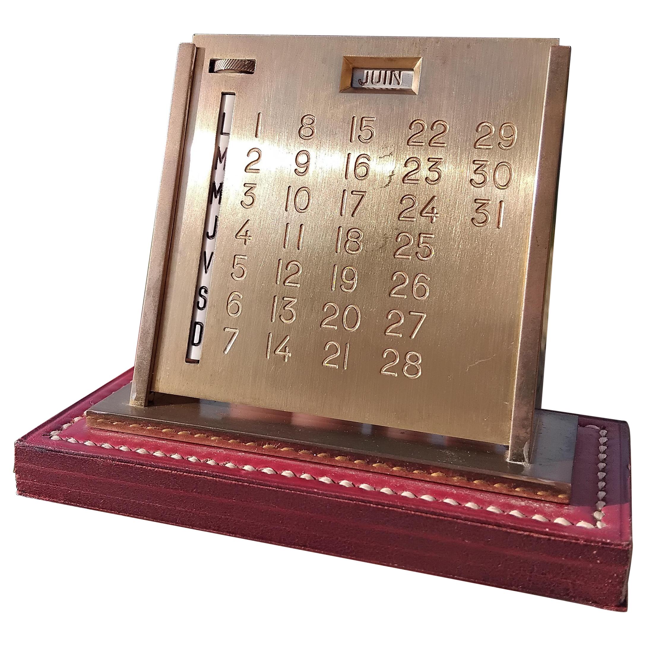 Hermès Perpetual Calendar Ephemeris Metal and Leather In Good Condition In Corcoué Sur Logne, Loire-Atlantique