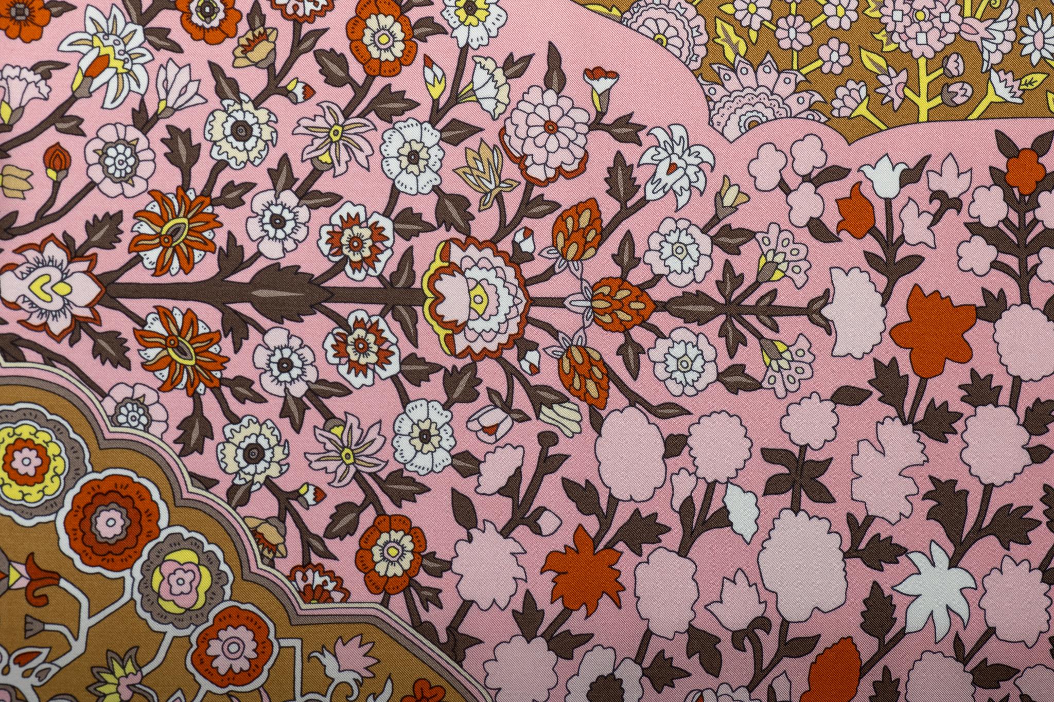 Brown Hermes Persian Carper Pink Silk Shawl