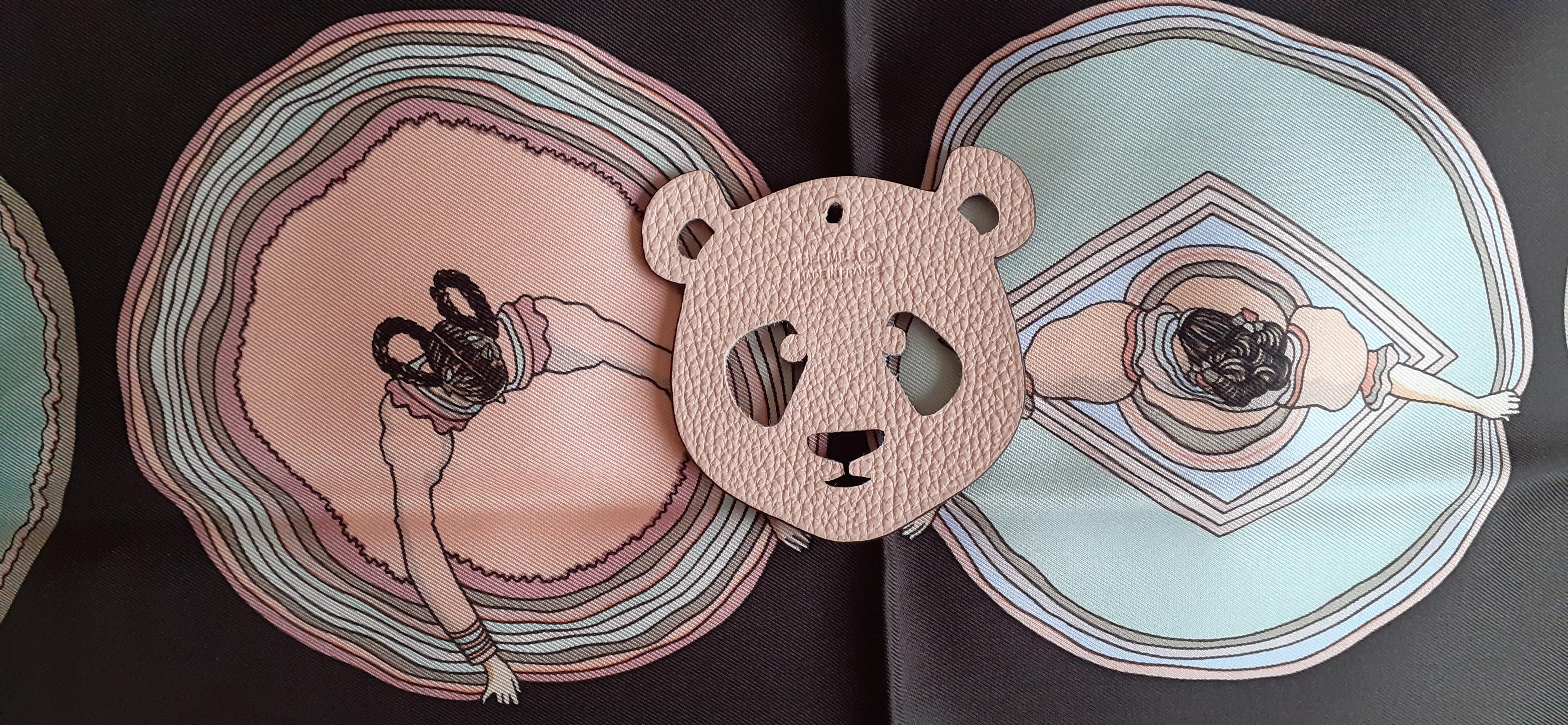 Hermès Petit H Bag or Shoe Charm Scarf Ring Panda Head Bicolor Ling Pink Brown  5