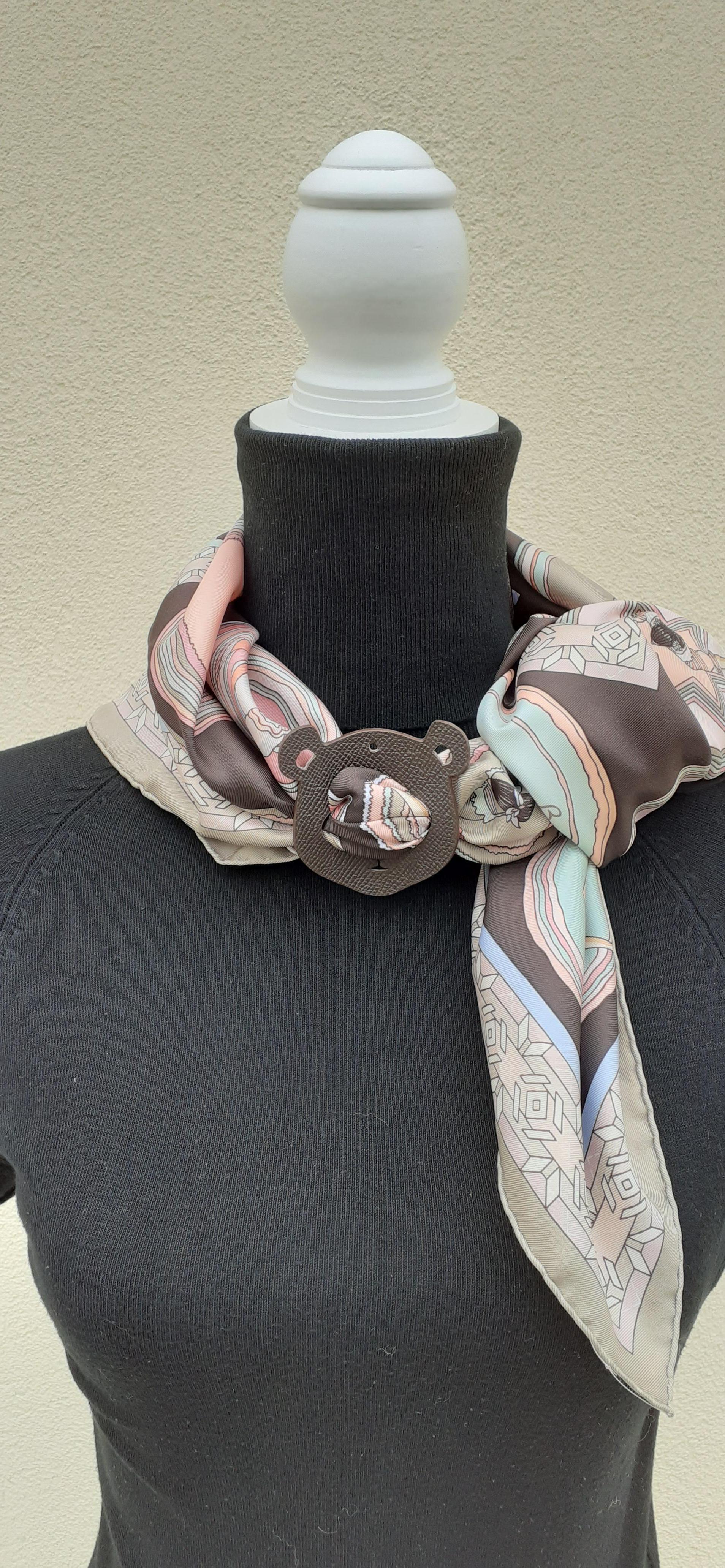 Hermès Petit H Bag or Shoe Charm Scarf Ring Panda Head Bicolor Ling Pink Brown 2
