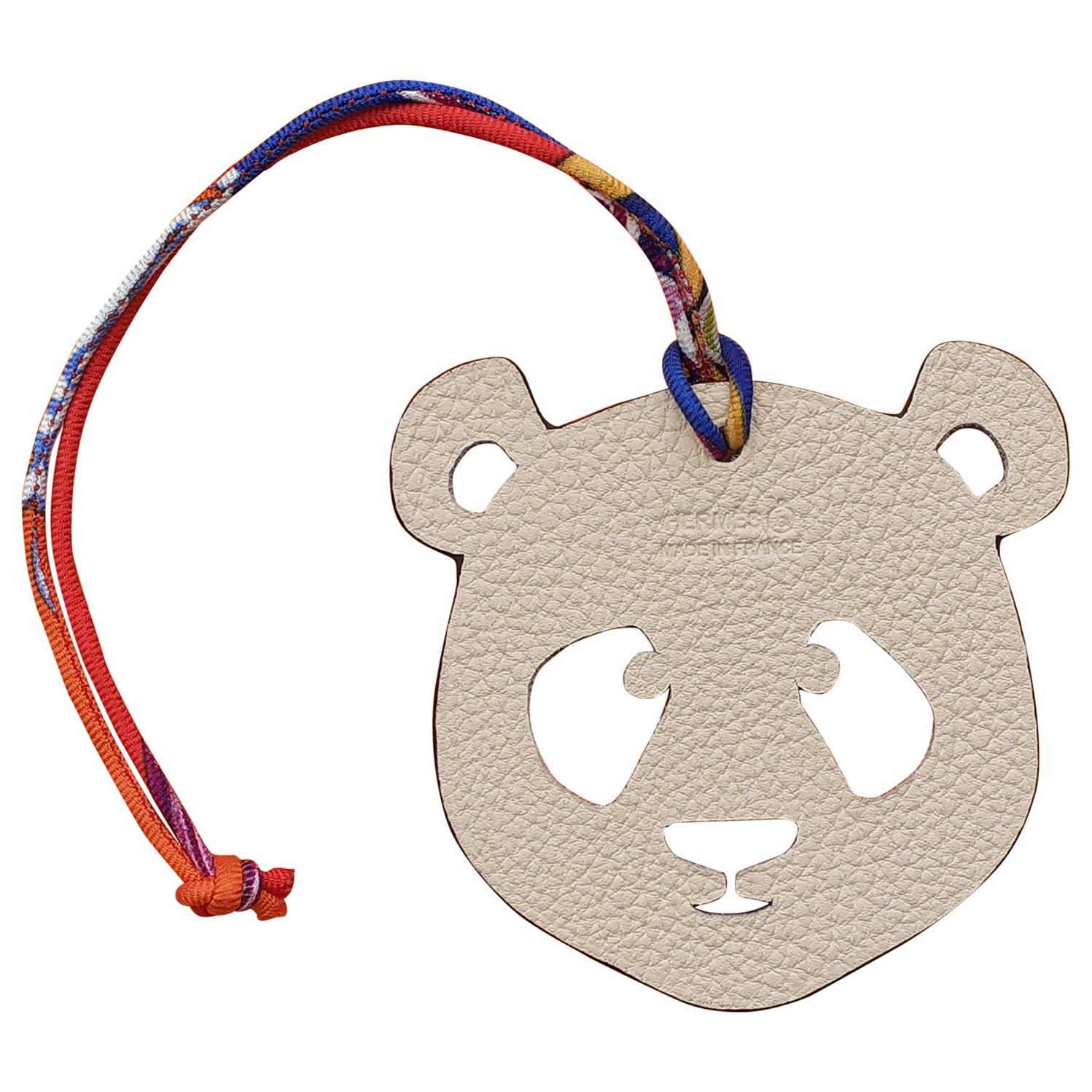 Hermès Petit H Bag or Shoe Charm Scarf Ring Panda Head Bicolor Ling Pink Brown 