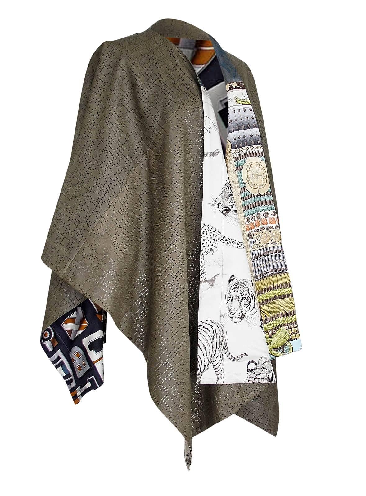 Gray Hermes Petit h Cape One Off Perforated Leather Reverses Various Scarf Prints