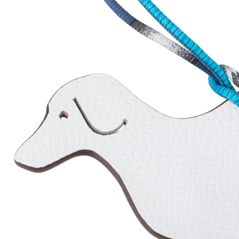 Hermes Bag Charm Dachshund Dog Petit h BiColor White / Etoupe at