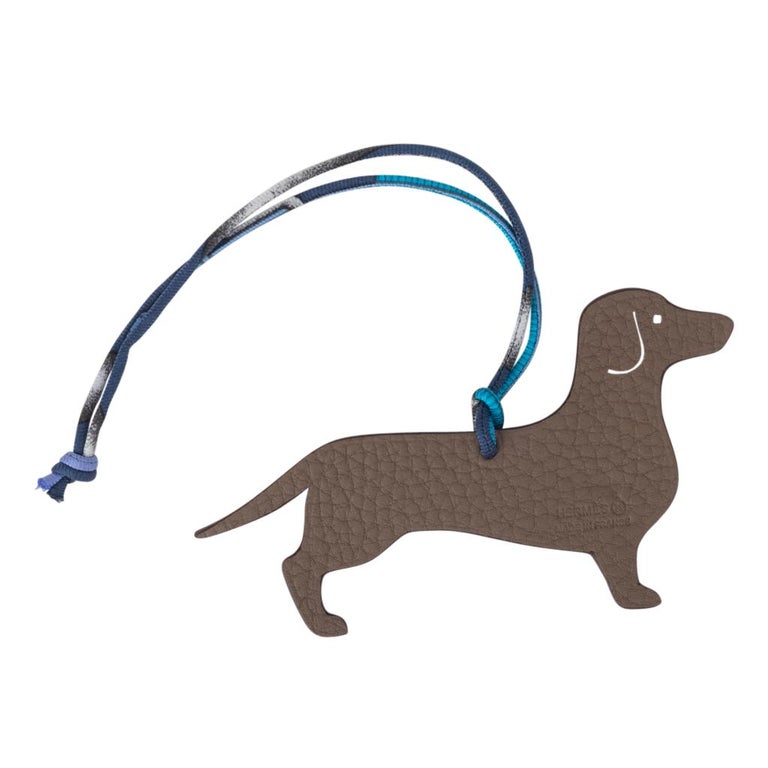 Hermes Bag Charm Dachshund Dog Petit h BiColor White / Etoupe at