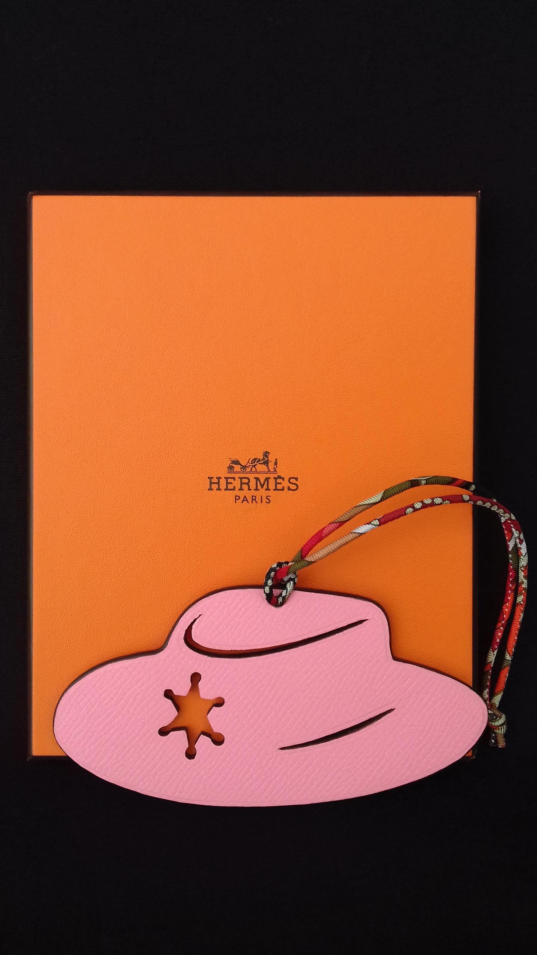 Hermès Petit H Kelly Birkin Leather Charm Sheriff Hat Texas Pink Orange 4