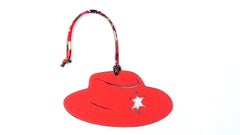 Hermès Petit H Kelly Birkin Leather Charm Sheriff Hat Texas Pink Orange