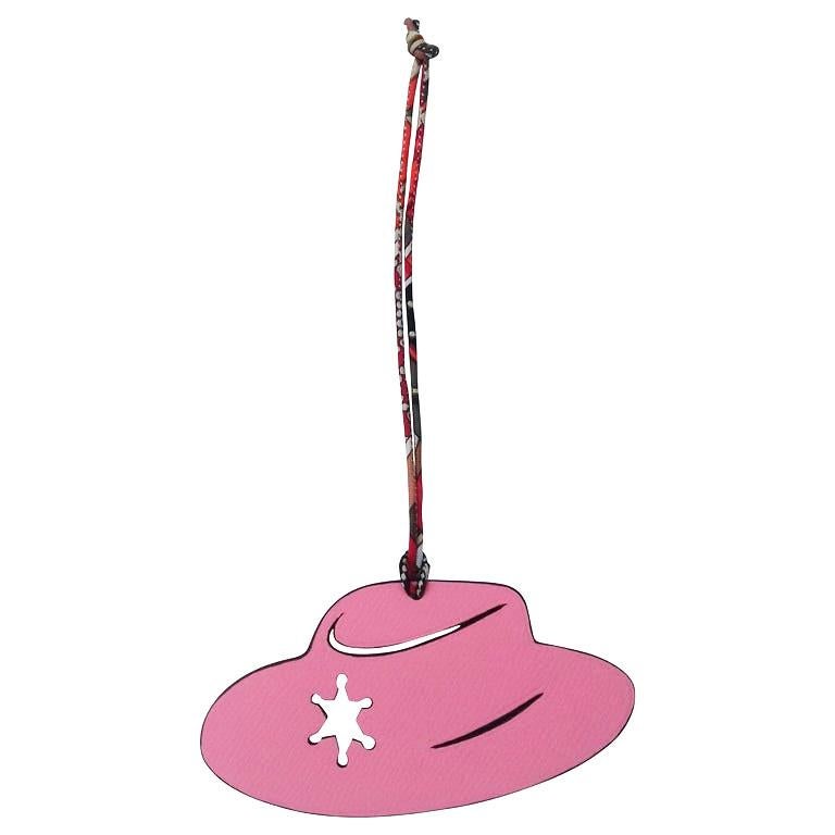 Hermès Petit H Kelly Birkin Leather Charm Sheriff Hat Texas Pink Orange