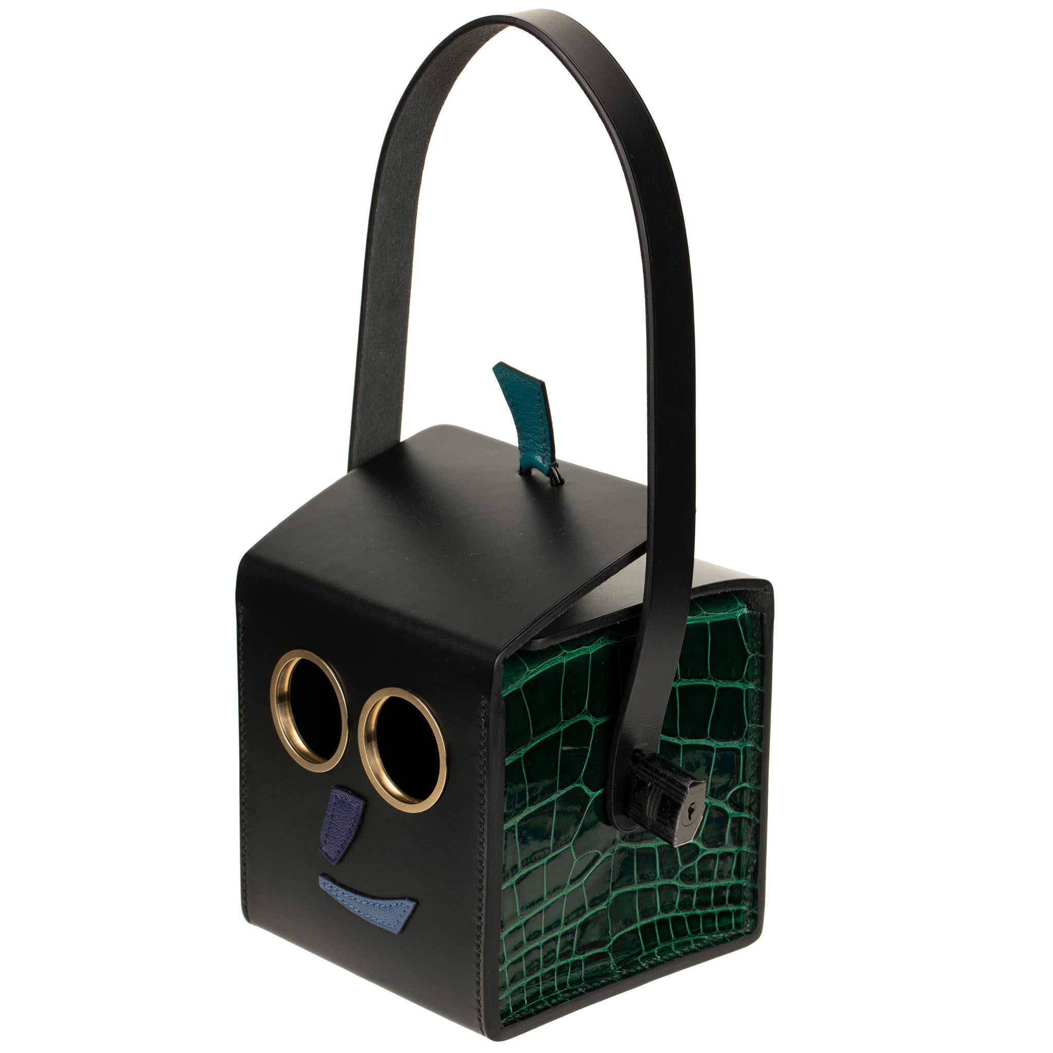 Black Hermès Petit H Robot Clutch - Limited Edition For Sale