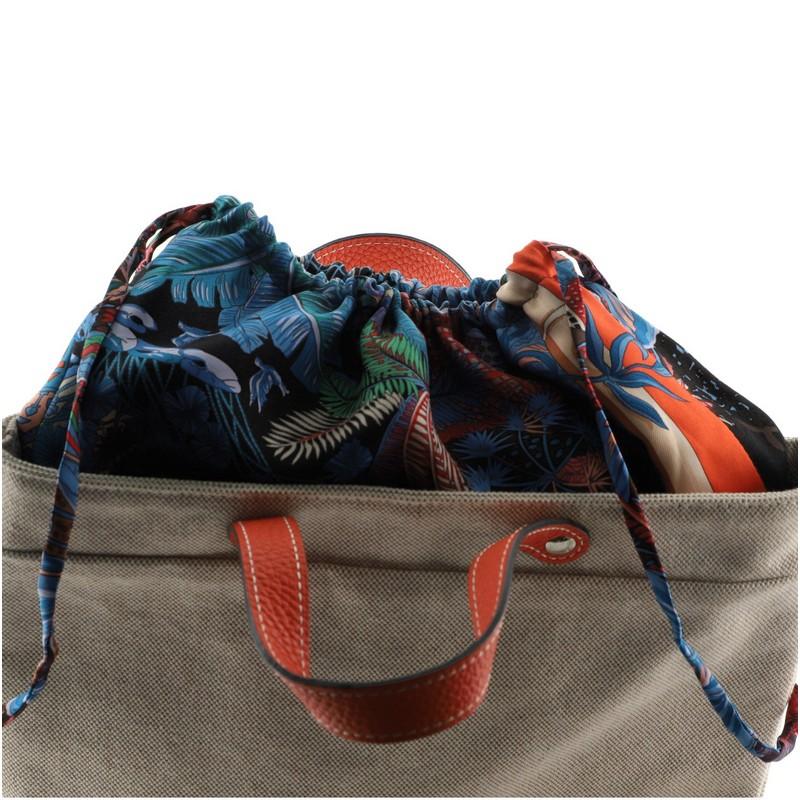 Women's or Men's Hermes Petit H Tote Printed Canvas with Silk and Leather Vertical