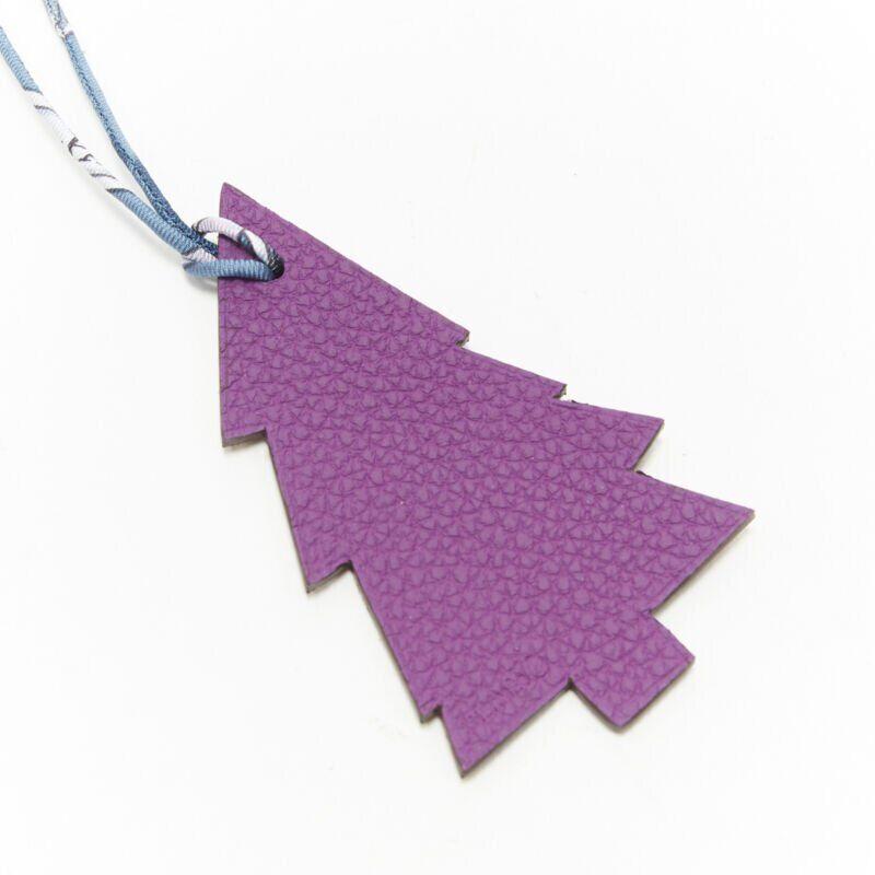 Women's HERMES Petit H Tree purple brown calfskin silk twill cord bag charm key holder