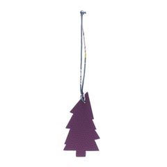 HERMES Petit H Árbol púrpura de piel de becerro marrón bolso de cordón de seda charm llavero
