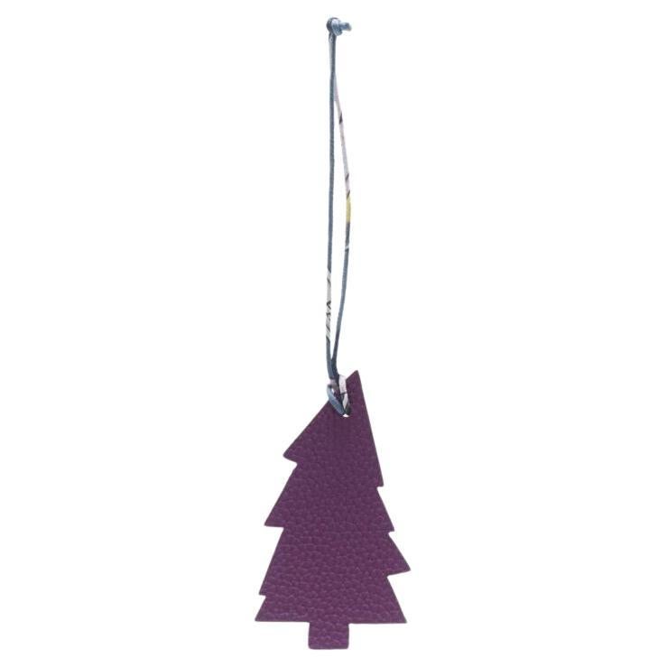 HERMES Petit H Tree purple brown calfskin silk twill cord bag charm key holder