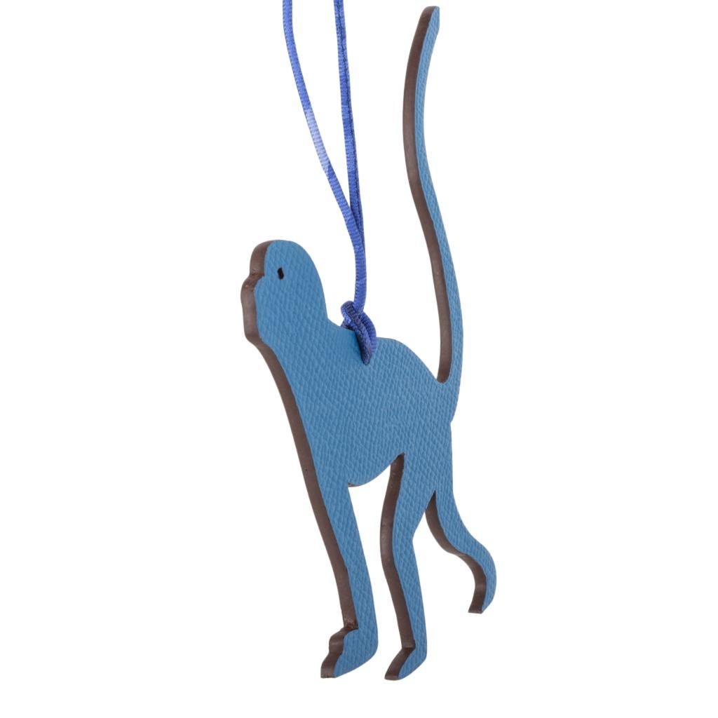 Women's or Men's Hermes Petite h Bi-Color Bag Charm Monkey Blue Green