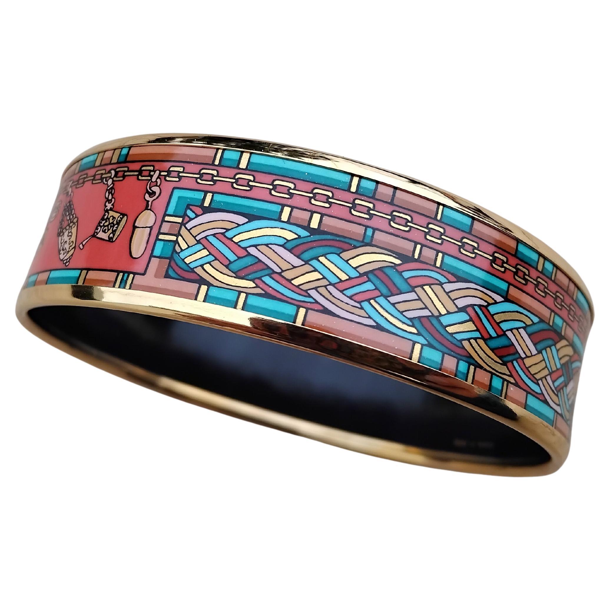 Hermès Petite Main Enamel Bracelet Wide Gold Hdw S. 65 For Sale 7