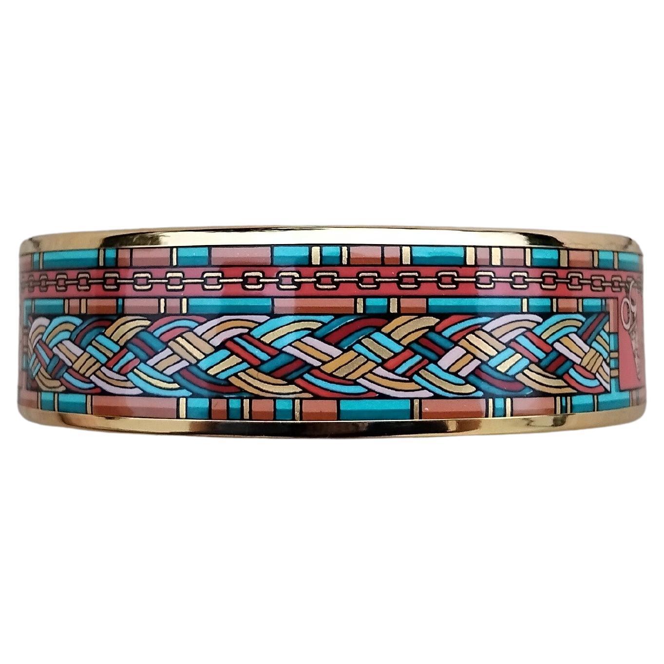 Hermès Petite Main Enamel Bracelet Wide Gold Hdw S. 65 For Sale 11