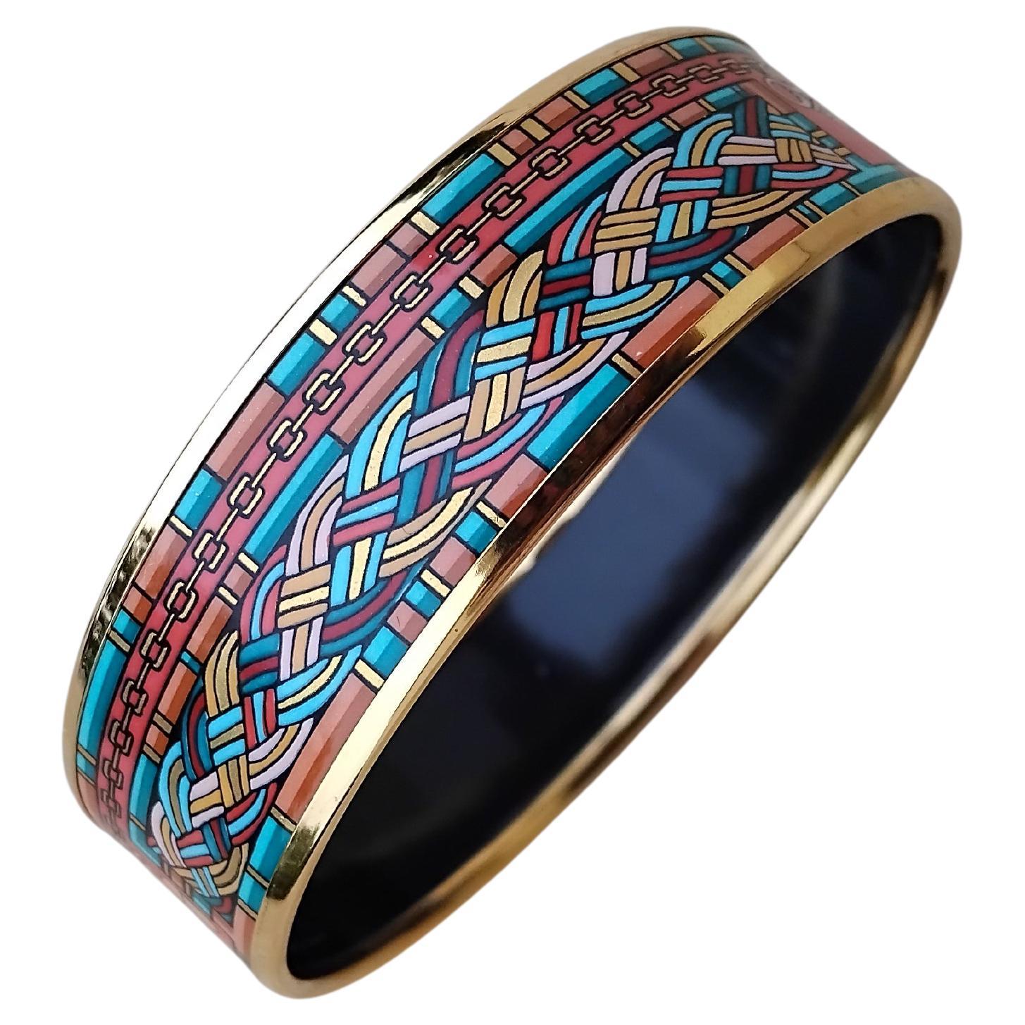 Hermès Petite Main Enamel Bracelet Wide Gold Hdw S. 65 For Sale 13