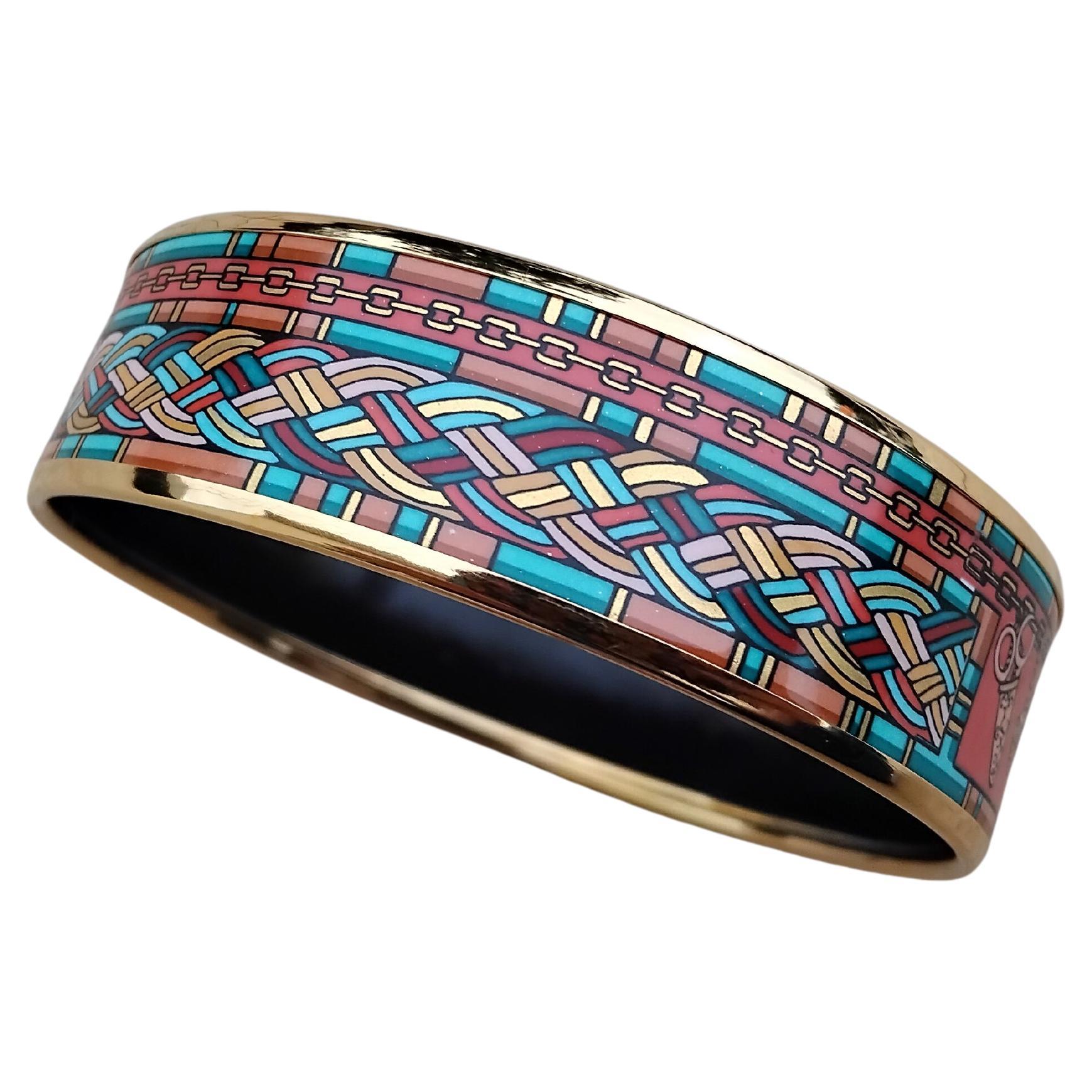 Hermès Petite Main Enamel Bracelet Wide Gold Hdw S. 65 For Sale 6