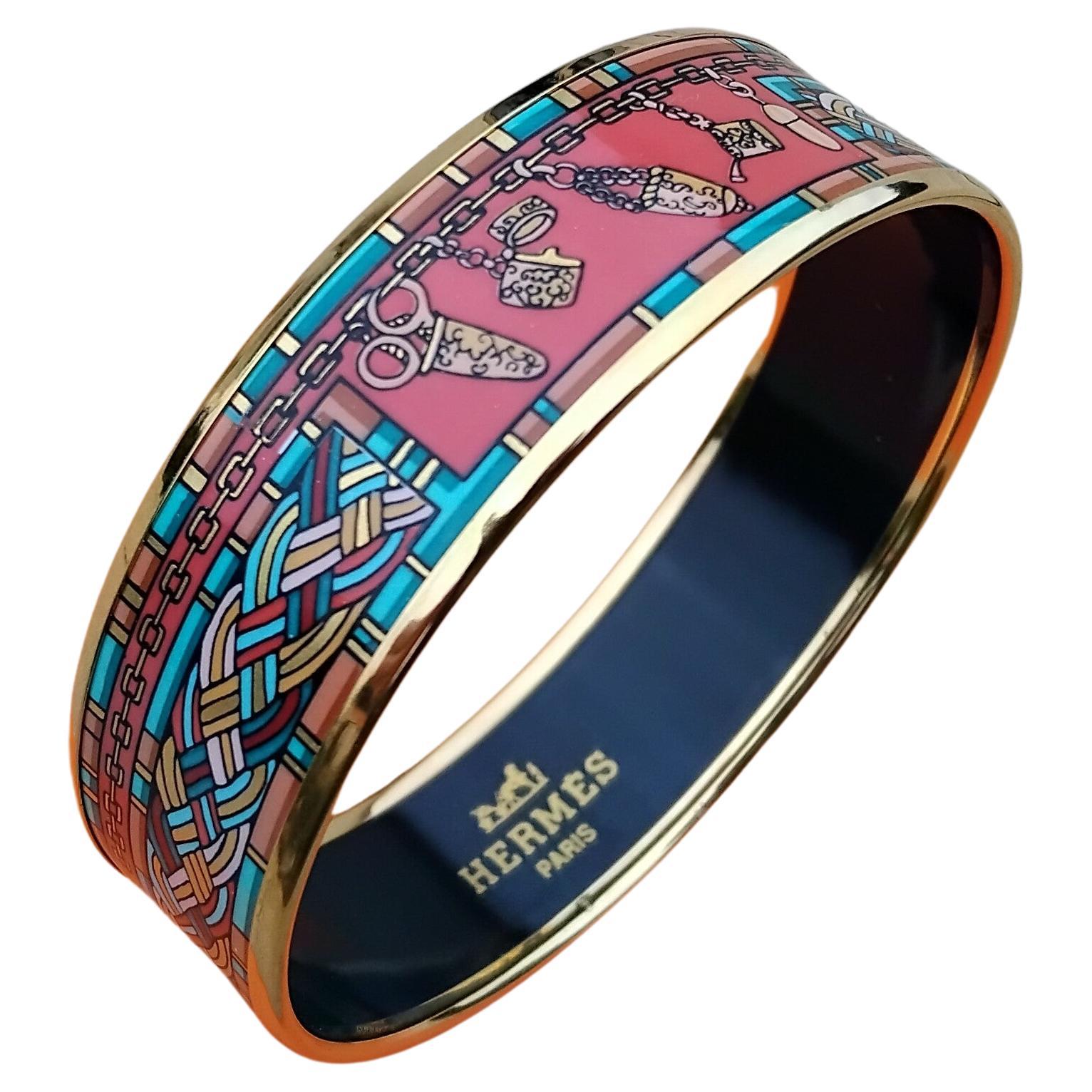 Hermès Petite Main Enamel Bracelet Wide Gold Hdw S. 65 For Sale