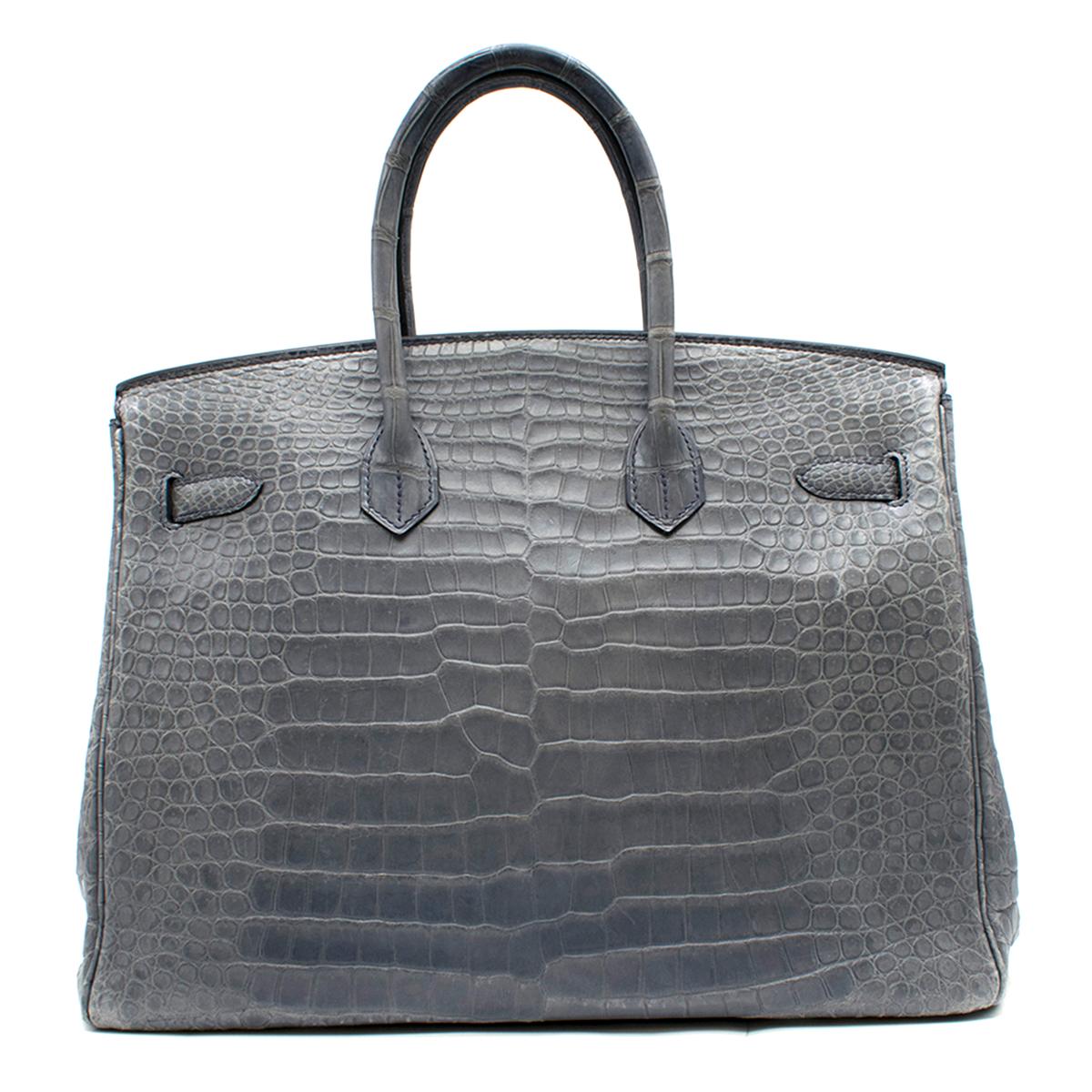 Gray Hermes Petrol Alligator Leather 35cm Birkin Bag