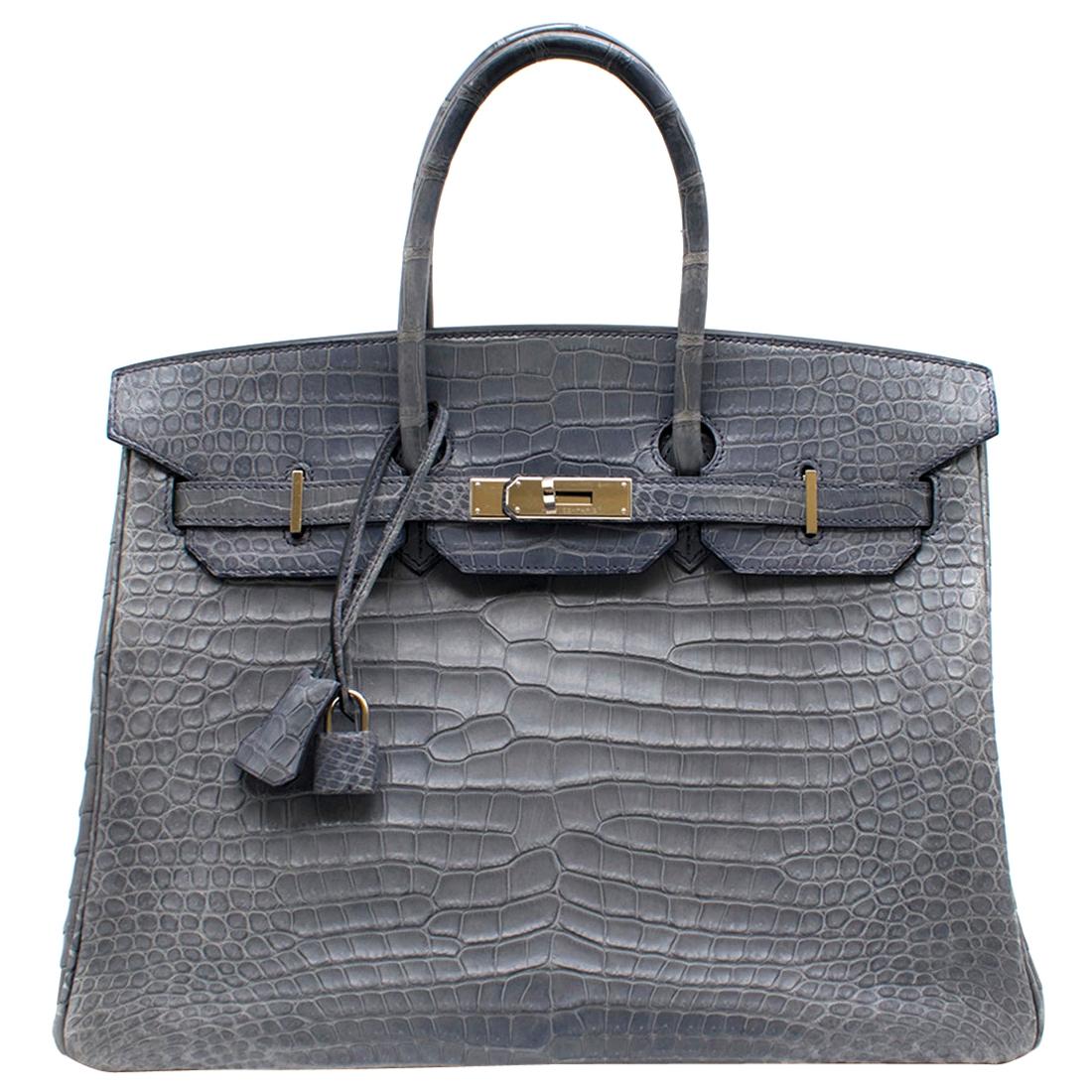 Hermes Petrol Alligator Leather 35cm Birkin Bag