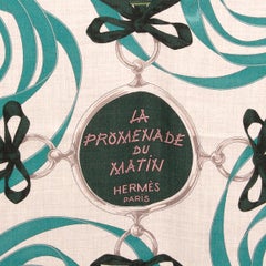 HERMES petrol blue cashmere silk LA PROMENADE DU MATIN 140 Scarf Gris Chine