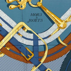 HERMES petrol silk MORS A JOUETS CHEMISE 90 WASH Scarf Petrole Caramel Mordore