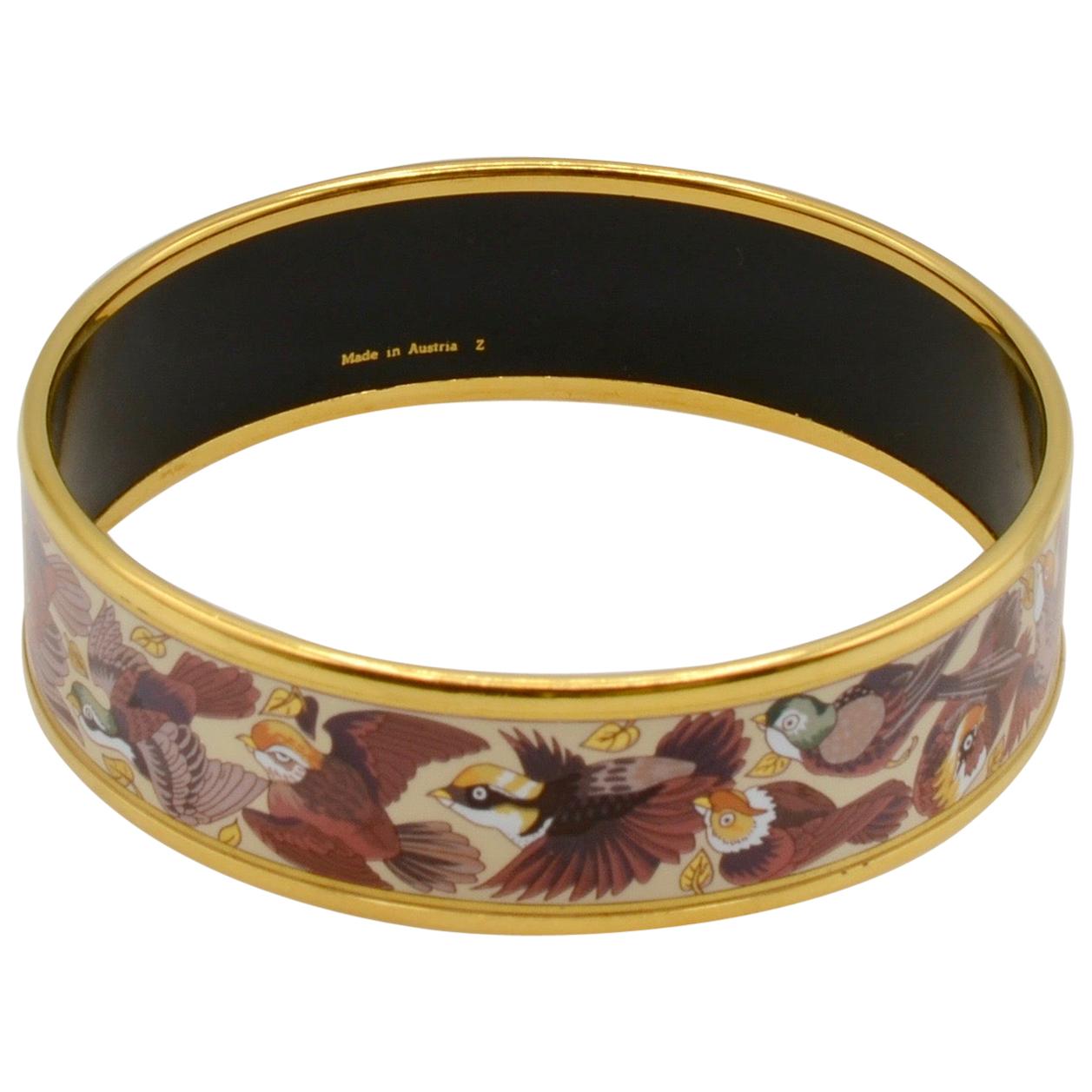 Hermes Pheasant Motif Enamel and Gold Bangle