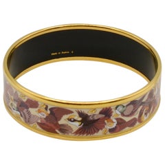 Hermes Pheasant Motif Enamel and Gold Bangle