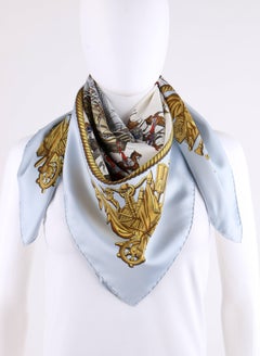 HERMES Philippe Ledoux "Marine et Cavalerie" Sky Blue Military Print Silk Scarf