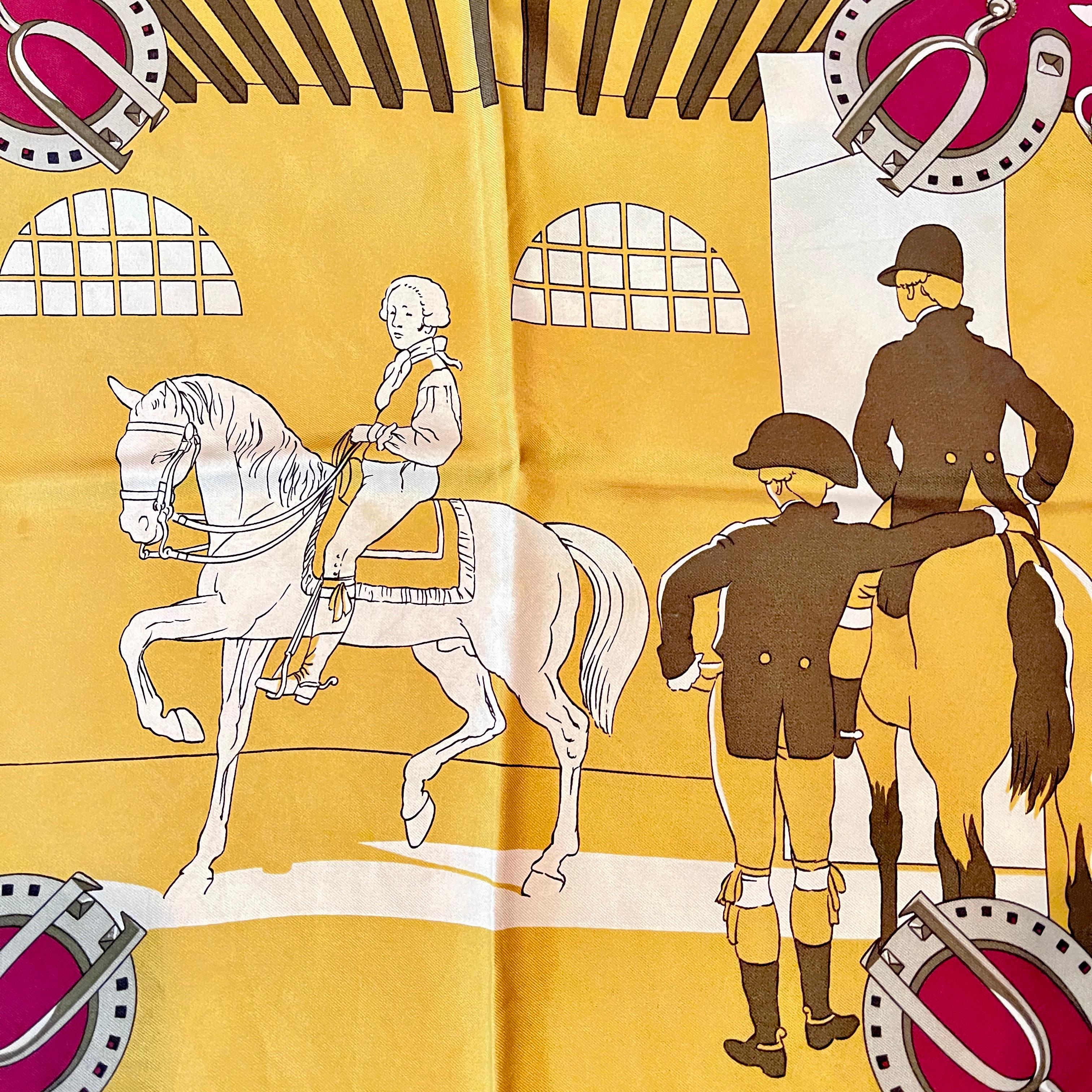 Hermès Philippe LeDoux Menège Vintage Silk Equestrian Scarf In Good Condition For Sale In Philadelphia, PA