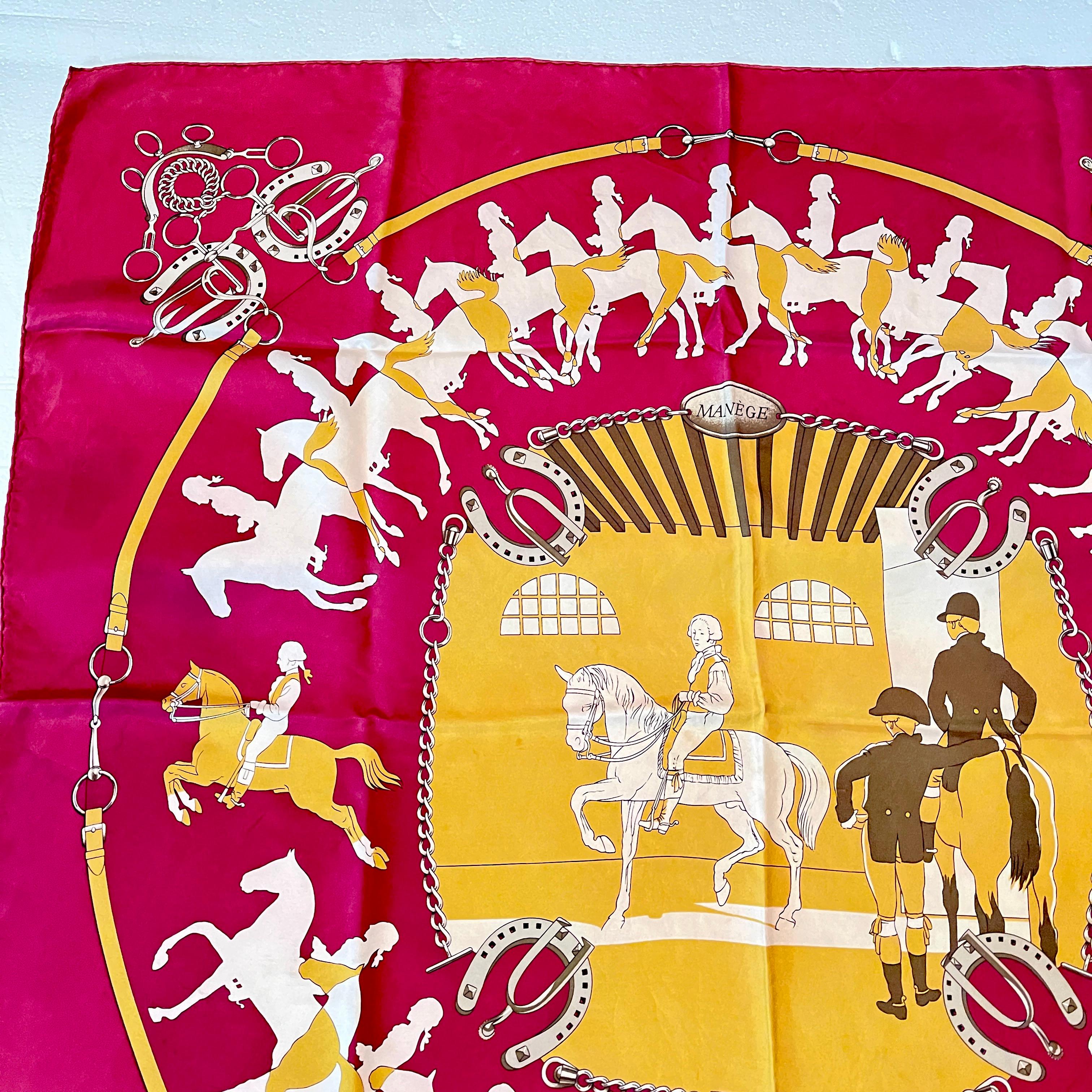 20th Century Hermès Philippe LeDoux Menège Vintage Silk Equestrian Scarf For Sale