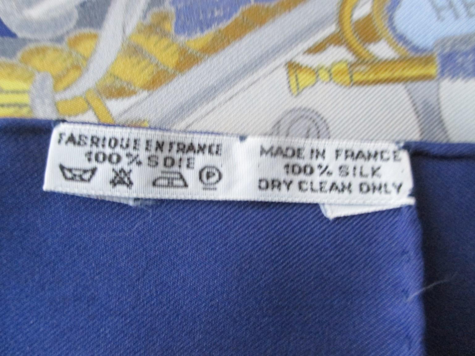 Black Hermes Philippe Ledoux Paris Napoleon Marine et Cavalerie blue Silk Scarf