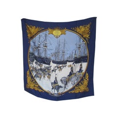 Hermes Philippe Ledoux Paris Napoleon Marine et Cavalerie blue Silk Scarf