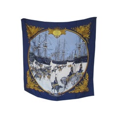 Hermes Philippe Ledoux Paris Napoleon Marine et Cavalerie blue Silk Scarf 