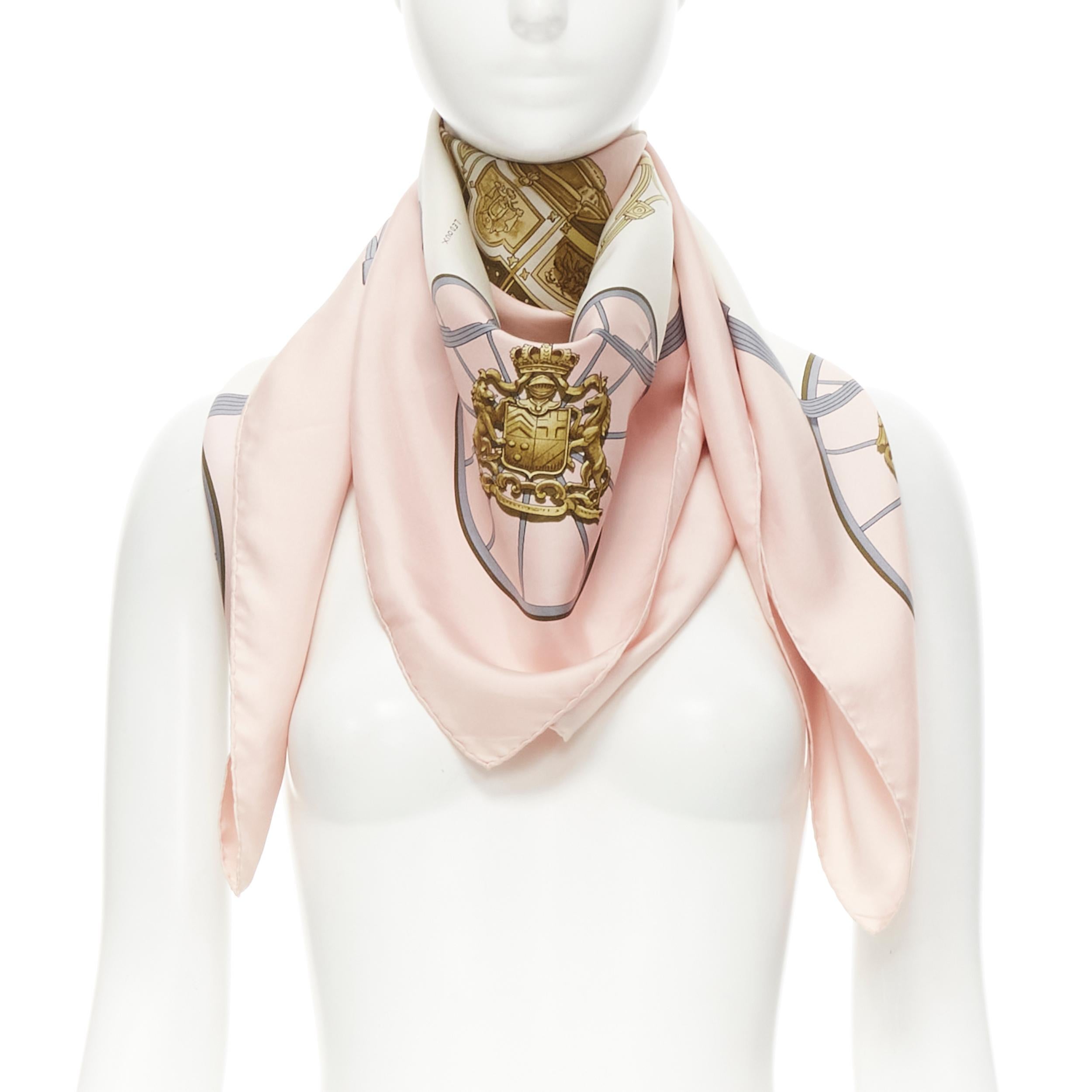 HERMES Phillippe Ledoux 1998 'Springs' pink gold print twill silk scarf 
Reference: AEMA/A00070 
Brand: Hermes 
Collection: 1998 
Material: Silk 
Color: Pink 
Made in: France 

CONDITION: 
Condition: Good, this item was pre-owned and is in good