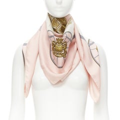 HERMES Phillippe Ledoux 1998 'Springs' pink gold print twill silk scarf