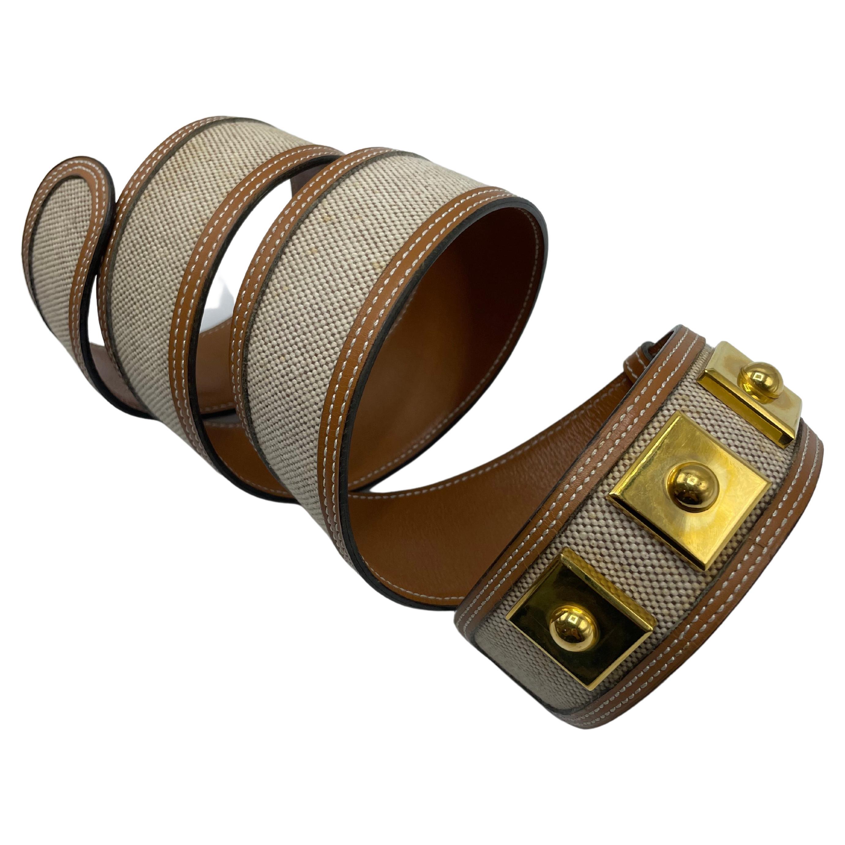 Brown Hermès Piano Belt in Leather and Canvas  For Sale