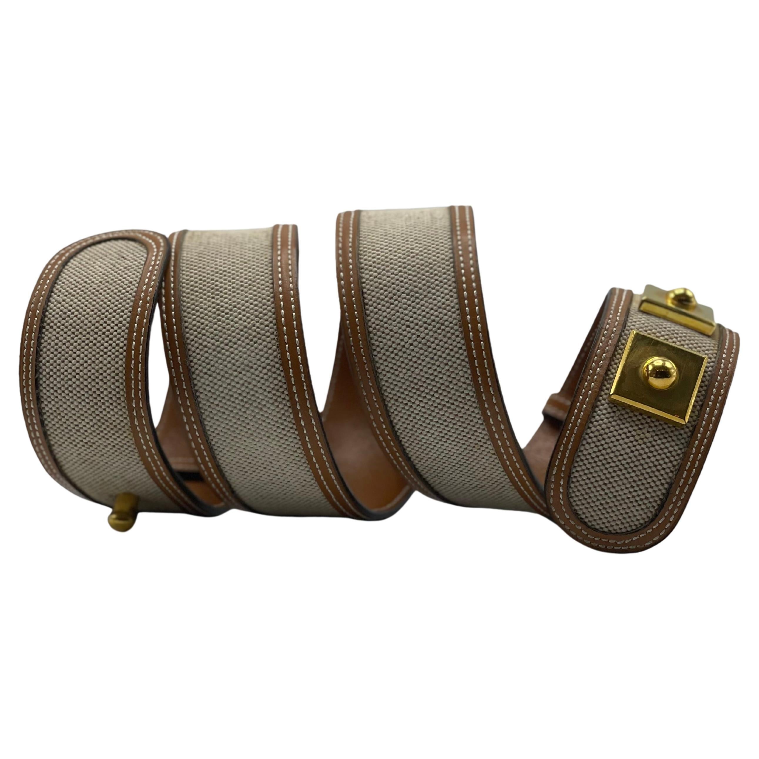 Hermès Piano Belt in Leather and Canvas  In Good Condition For Sale In Palm Beach, FL