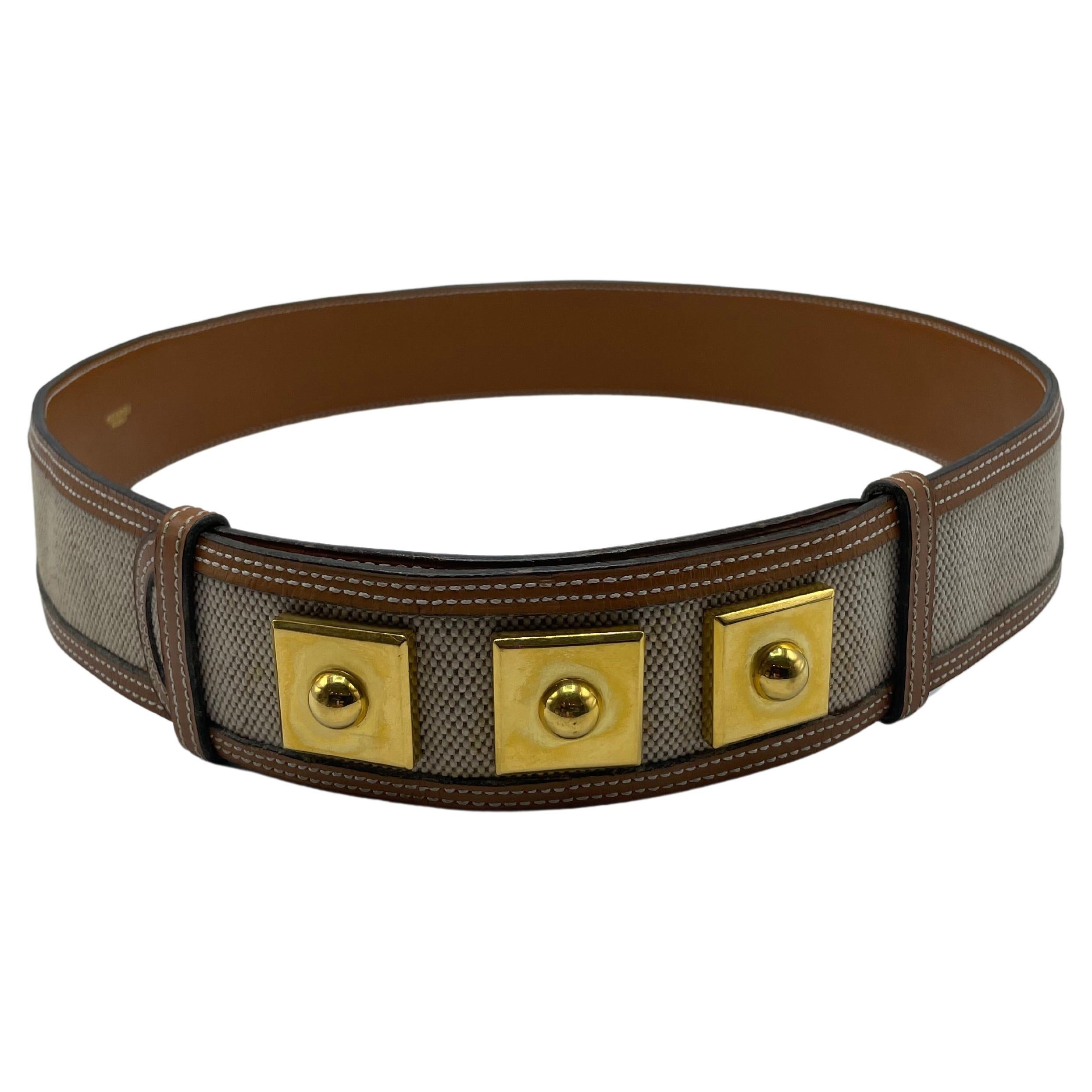 Ceinture piano Hermès en cuir et toile  en vente