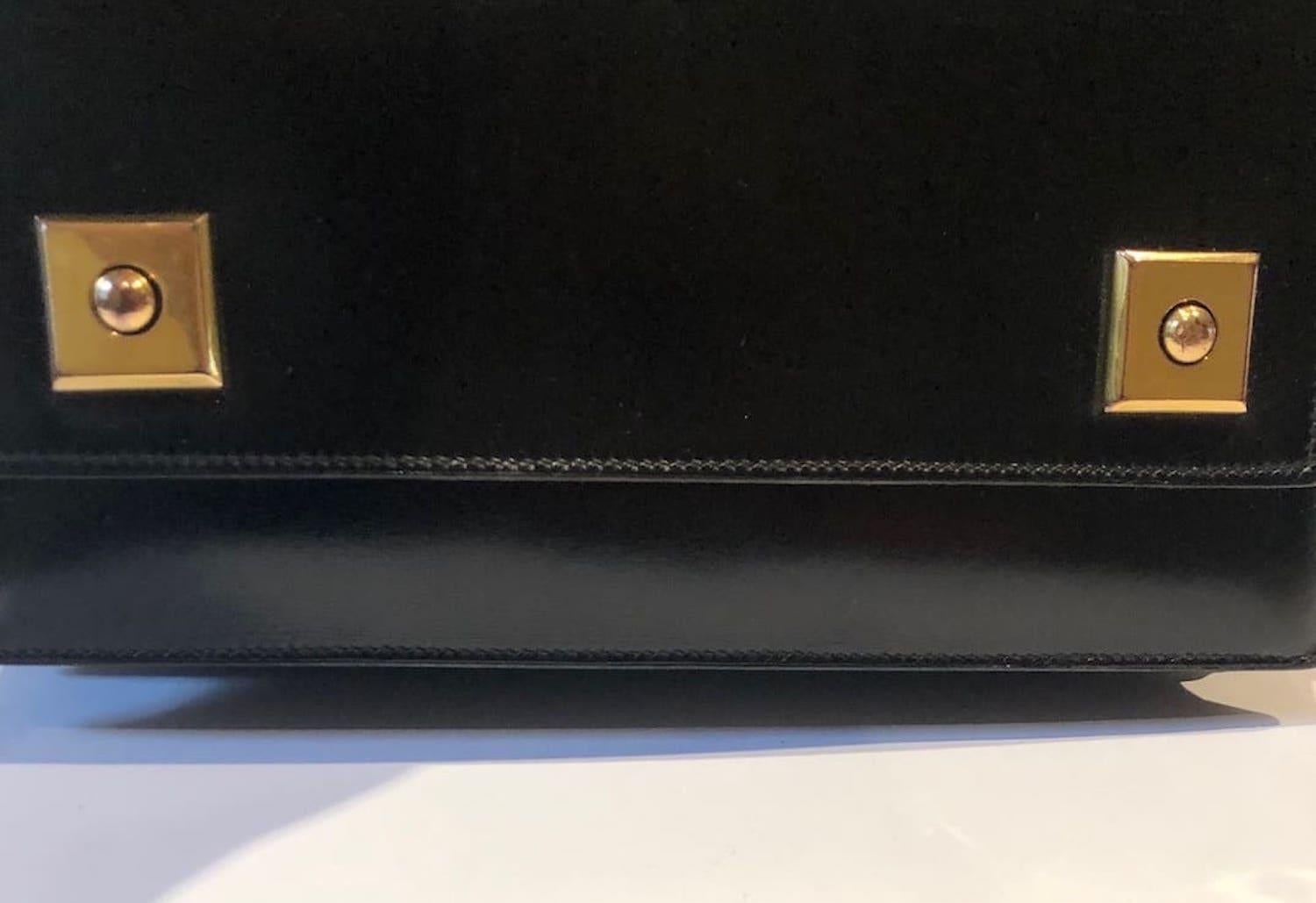 HERMÈS Piano Handbag Black Box Leather Vintage Circa 1960s W/Box 5