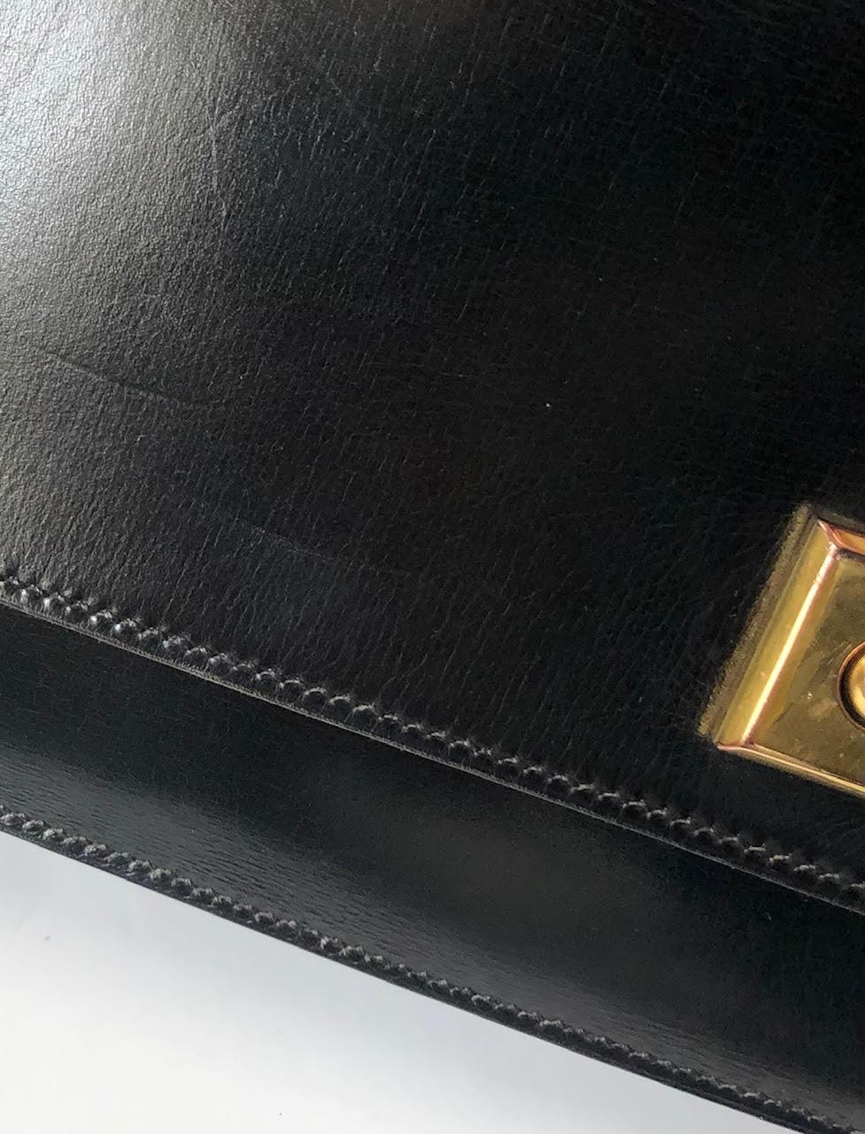 HERMÈS Piano Handbag Black Box Leather Vintage Circa 1960s W/Box 9