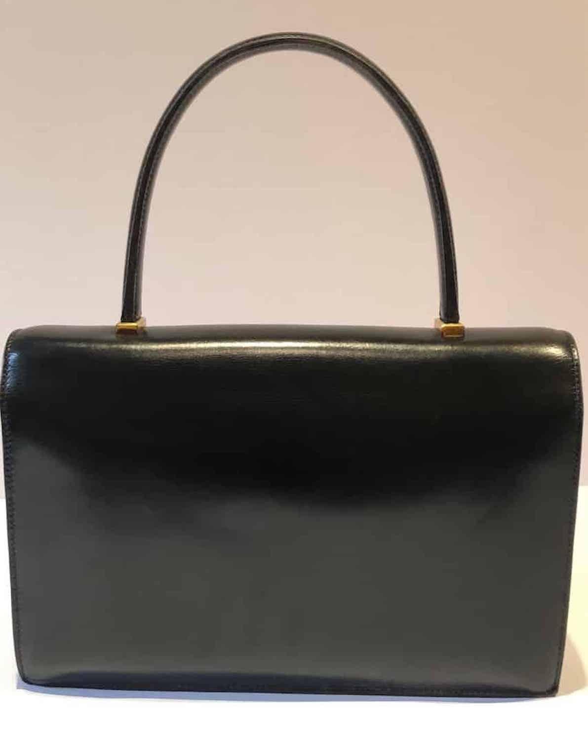 Women's HERMÈS Piano Handbag Black Box Leather Vintage Circa 1960s W/Box