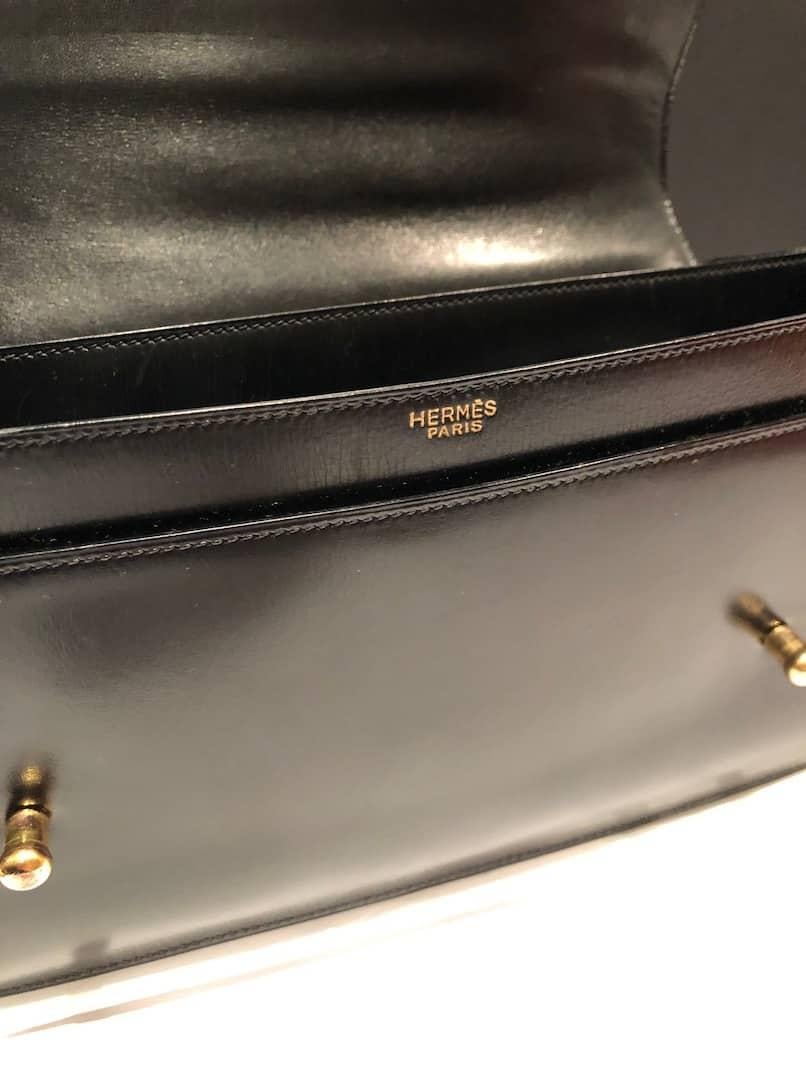 HERMÈS Piano Handbag Black Box Leather Vintage Circa 1960s W/Box 1