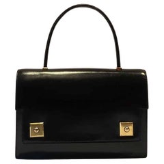 HERMÈS Piano Handbag Black Box Leather Retro Circa 1960s W/Box